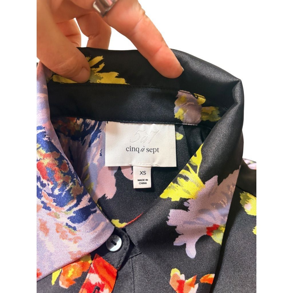 Cinq a Sept NEW Cinq a Sept Floral Blouse XS Black Multi Silk Sheer Puff Size XS / US 0-2 / IT 36-38 - 4 Thumbnail