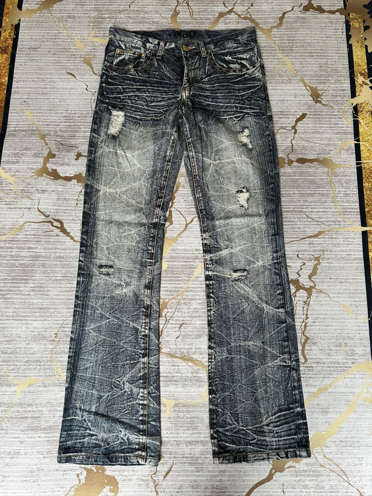 Tornado Mart FLARE Black Barcara Distressed Claw Marks Design Denim Size US 30 / EU 46 - 2 Thumbnail