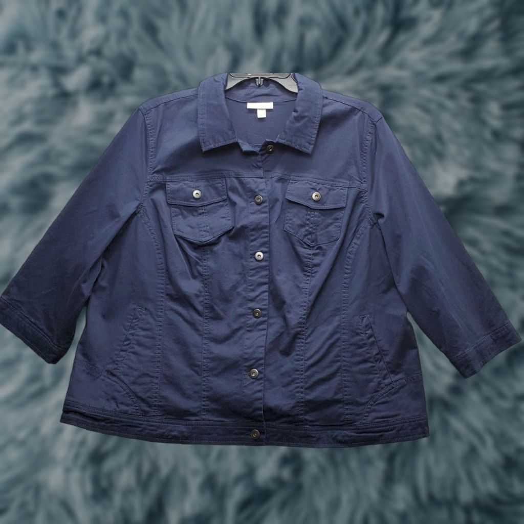 Vintage Dressbarn Shacket Womens 3X Navy Lightweight Button Front Collared Long Sleeve Shirt Jacket Size XXL / US 16-18 / IT 52-54 - 1 Thumbnail