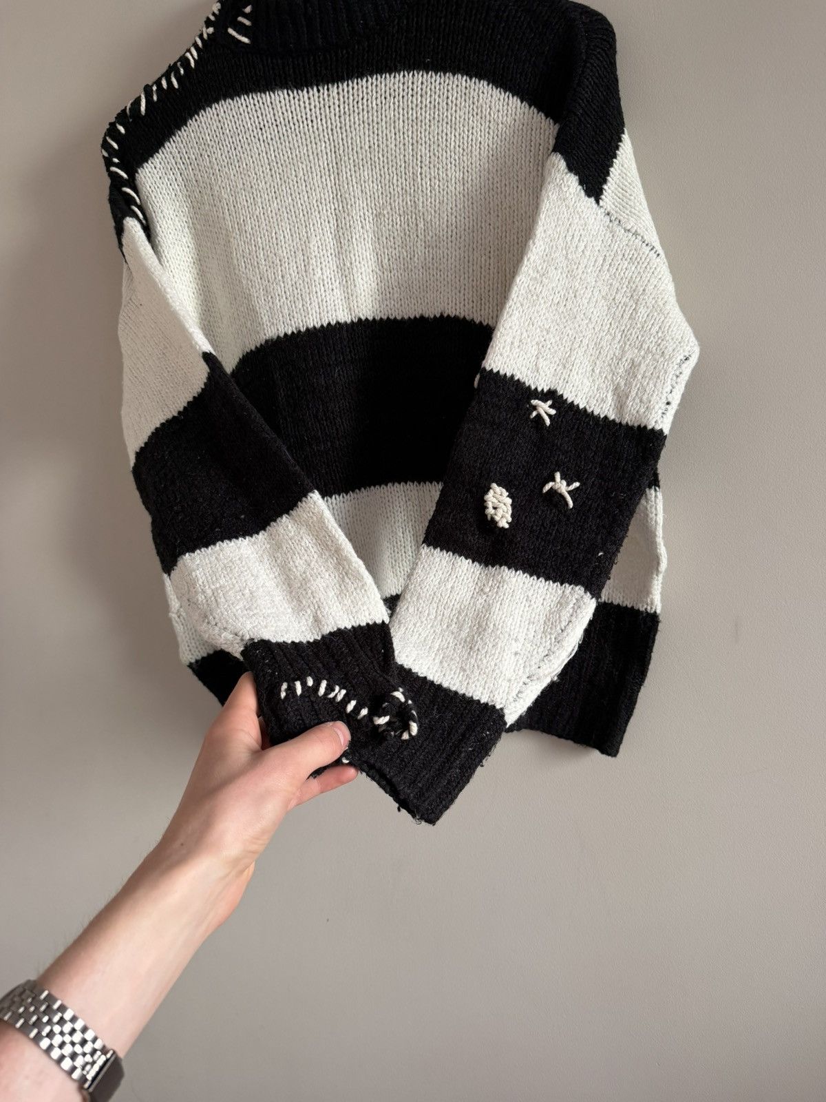 Handmade Distressed Knit Striped Sweater Black White Size US M / EU 48-50 / 2 - 3 Thumbnail