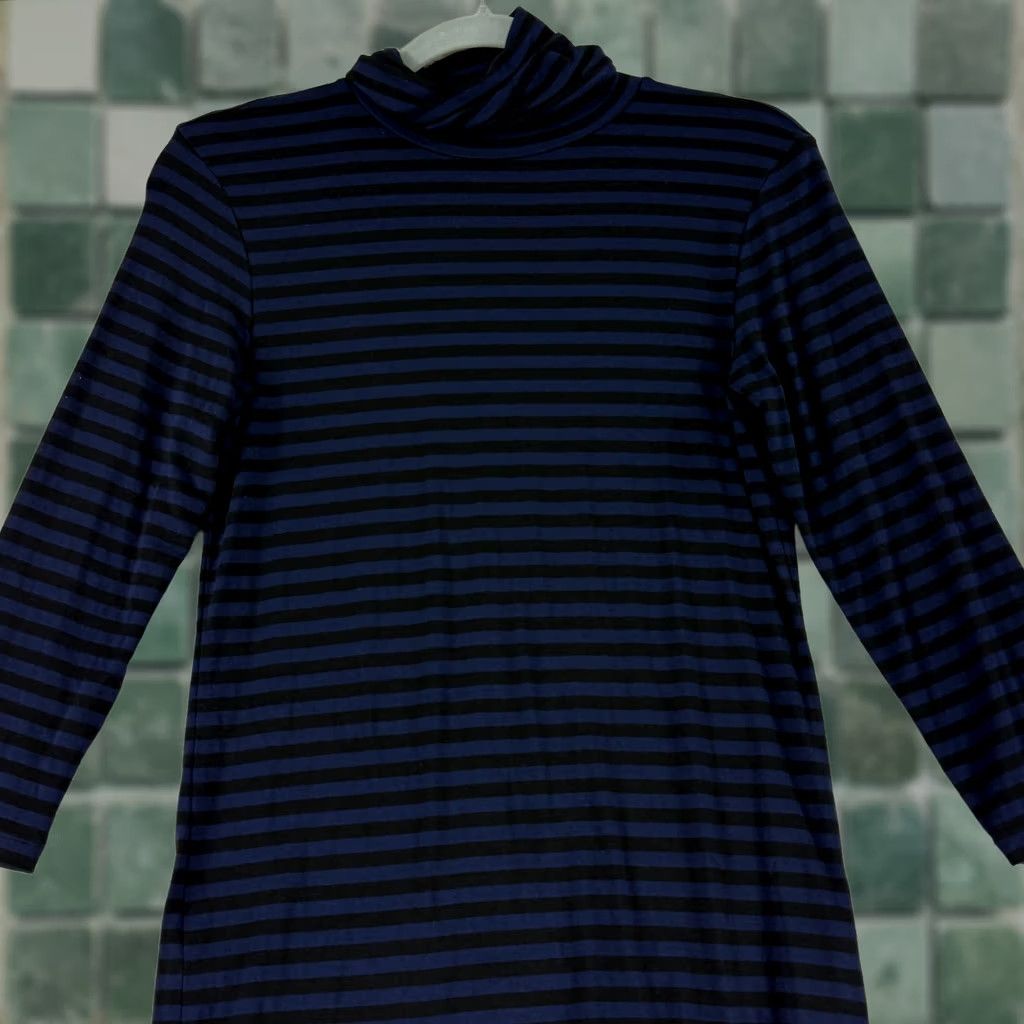 L'AGENCE L'Agence Aja Turtleneck Shirt Womens Small Blue Black Striped 3/4 Sleeve Casual Size S / US 4 / IT 40 - 1 Thumbnail