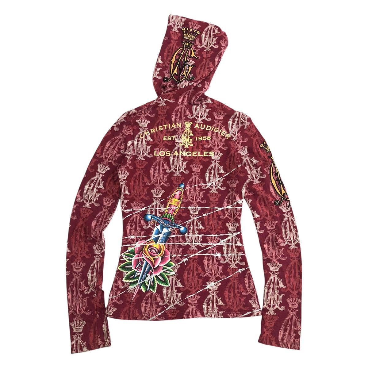 Christian Audigier × Ed Hardy × Vintage Christian Audigier Edhardy Embroidered Full Print Zip Hoodie Size S / US 4 / IT 40 - 18 Thumbnail