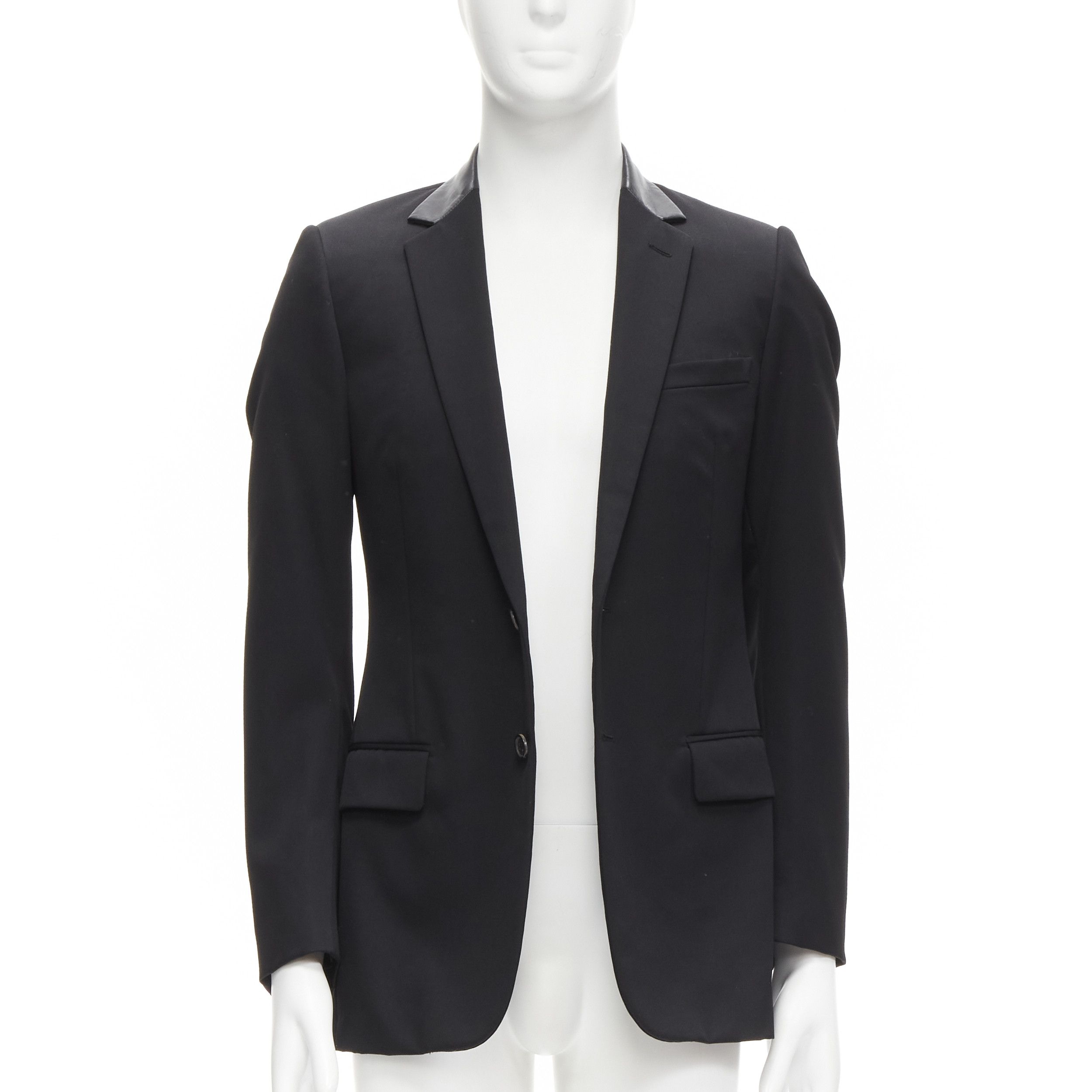 image of Dior Homme Hedi Slimane Black Leather Collar Blazer Fr46 S, Men's (Size Small)