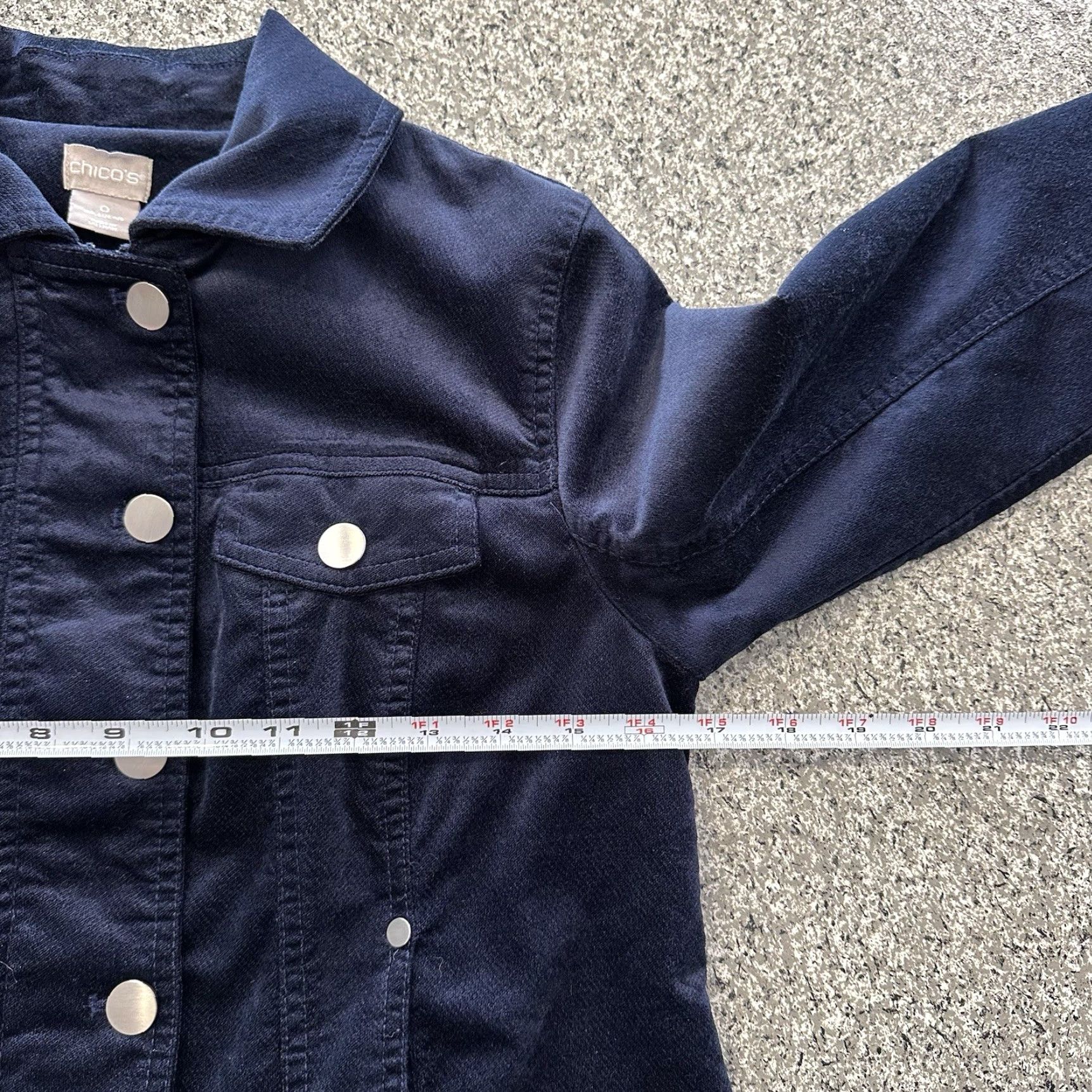 Vintage Chicos Jacket Womens 0 US Size 4/6 Velveteen Navy Full Zip - Blue - Winter, Spring, Fall - Regular Fit - Biker Style - Polyester Softshell Jacket Size XS / US 0-2 / IT 36-38 - 3 Thumbnail
