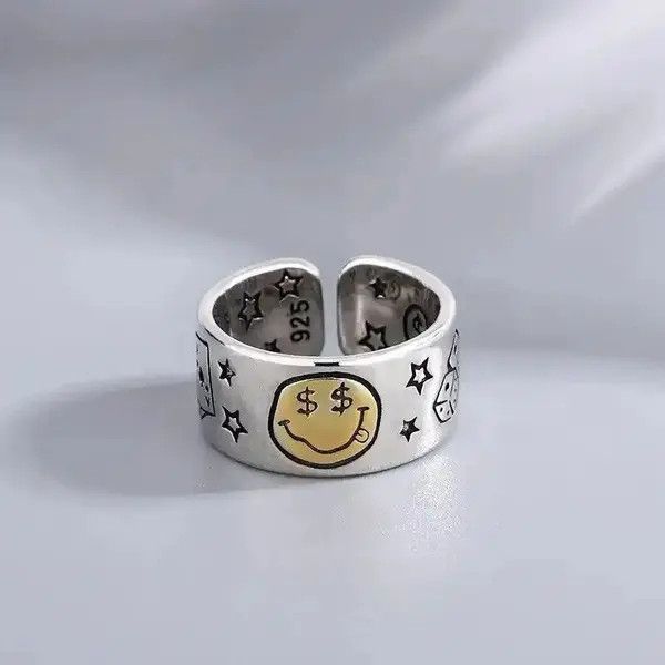 Jewelry Personality Smile Face Poker Dice Design Vintage Thai Silver Size ONE SIZE - 1 Thumbnail