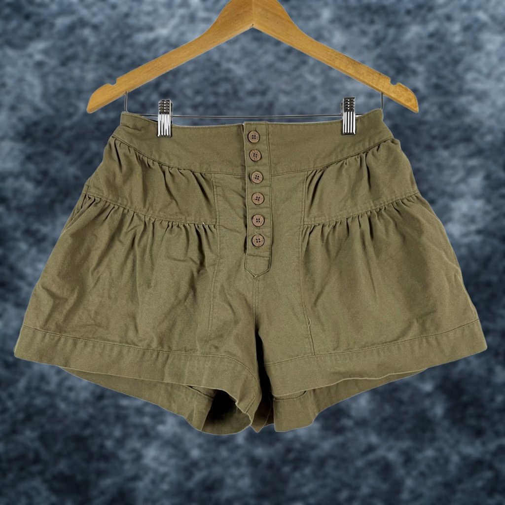 Olive Women Olive Green Tiered Ruffle Button Front Shorts M Cotton Size 32" / US 10 / IT 46 - 1 Thumbnail