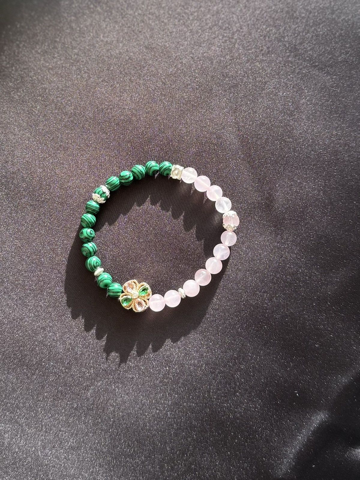 Handmade Malachite Rose Quartz Bracelet Size ONE SIZE - 3 Thumbnail