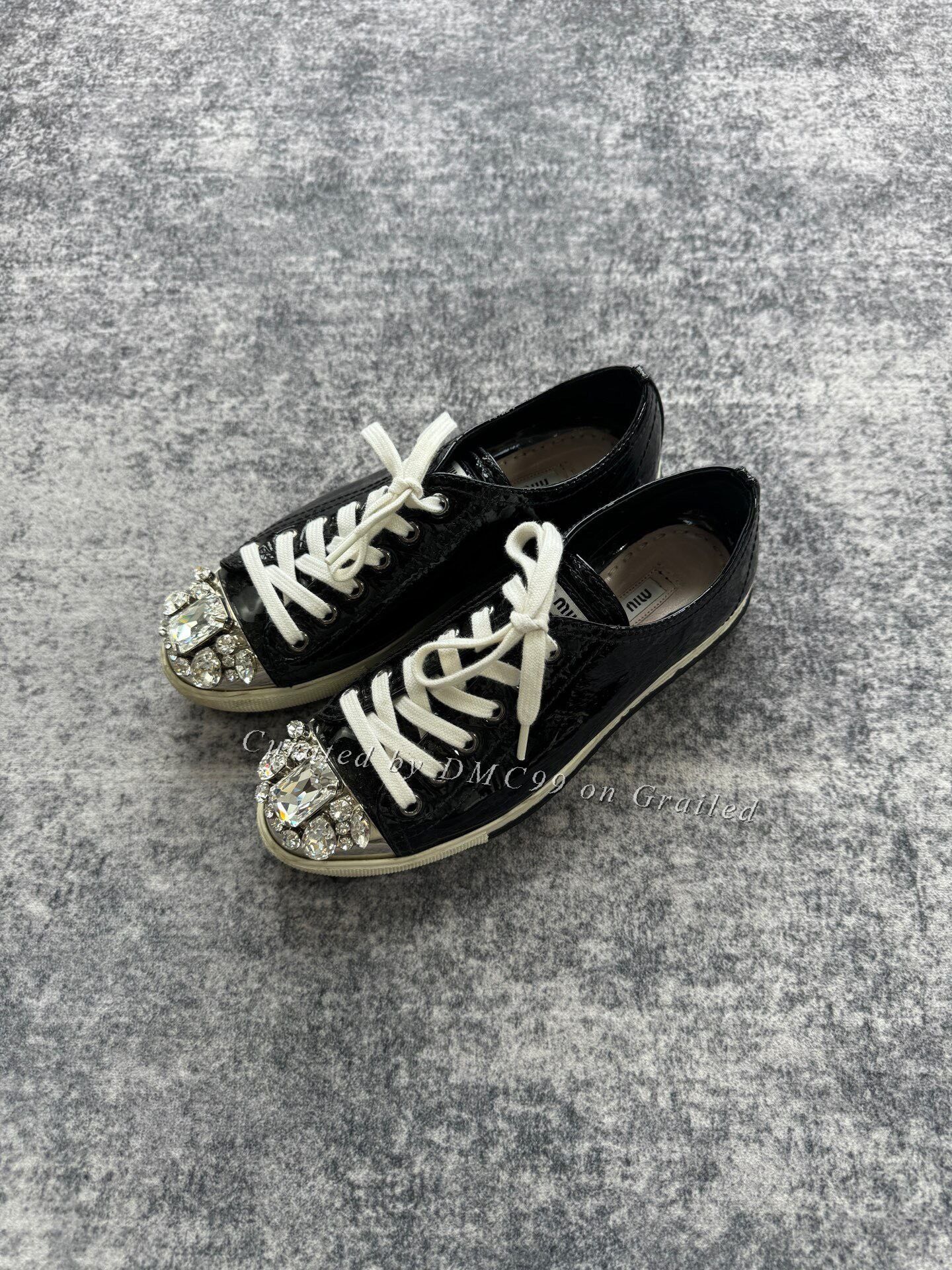 Miu Miu Miu Miu Patent Leather Rhinestone Sneakers Size US 4 / IT 34 - 1 Thumbnail
