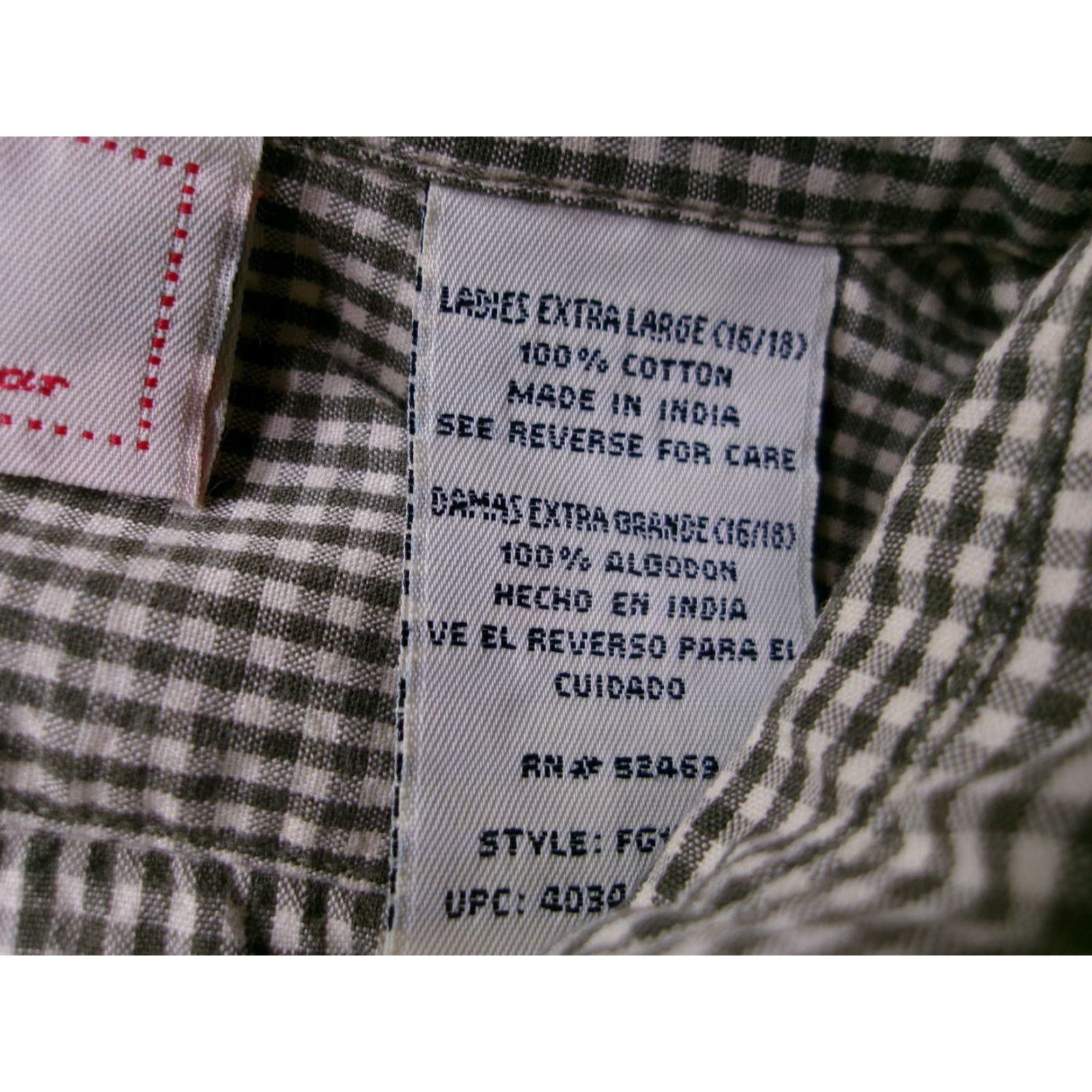 Faded Glory Faded Glory Shirt Womens XL Short Sleeve Button Up Gingham Green Cotton Relaxed Size XL / US 12-14 / IT 48-50 - 7 Thumbnail