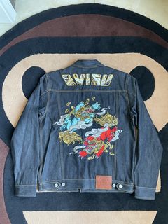 Evisu FLAME EVISU PRINT HALF PATCH - Denim jacket - indigo (mid