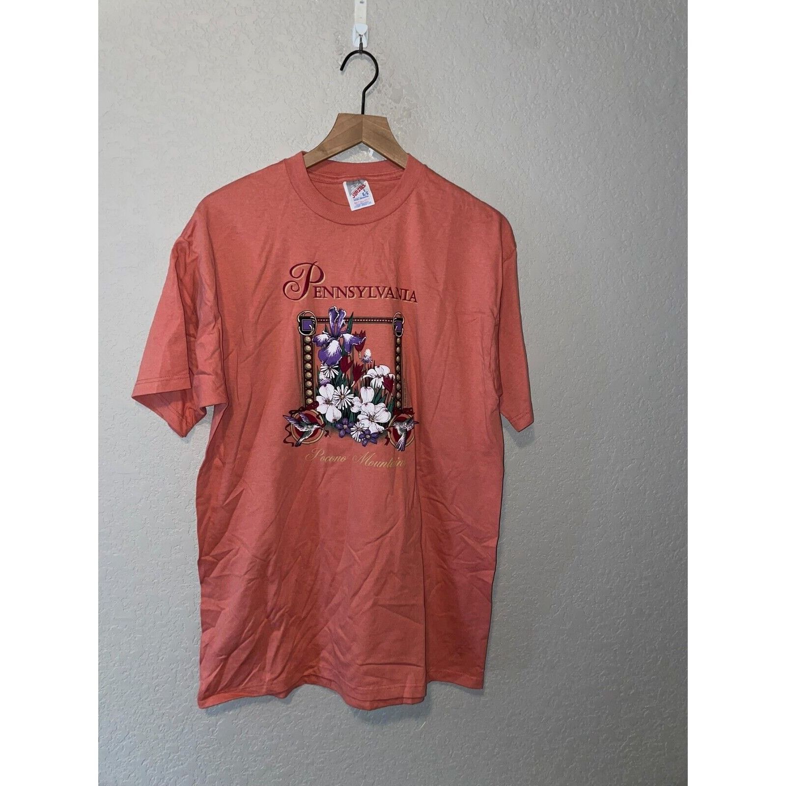 Jerzees Vintage Pocono Mountains Shirt 90s Peach Tee Pink 1990s L Size US L / EU 52-54 / 3 - 1 Thumbnail