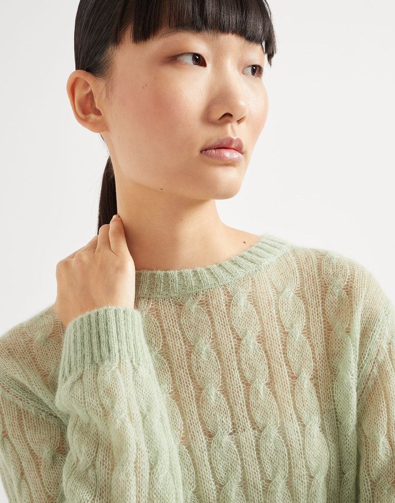 Brunello Cucinelli o1la1rc1a0326 Mohair Cable Knit Sweater in Light Green Size S / US 4 / IT 40 - 3 Thumbnail