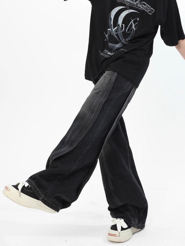 Japanese Brand Men's loose distressed wide-leg straight-leg patchwork jeans Size US 32 / EU 48 - 2 Thumbnail