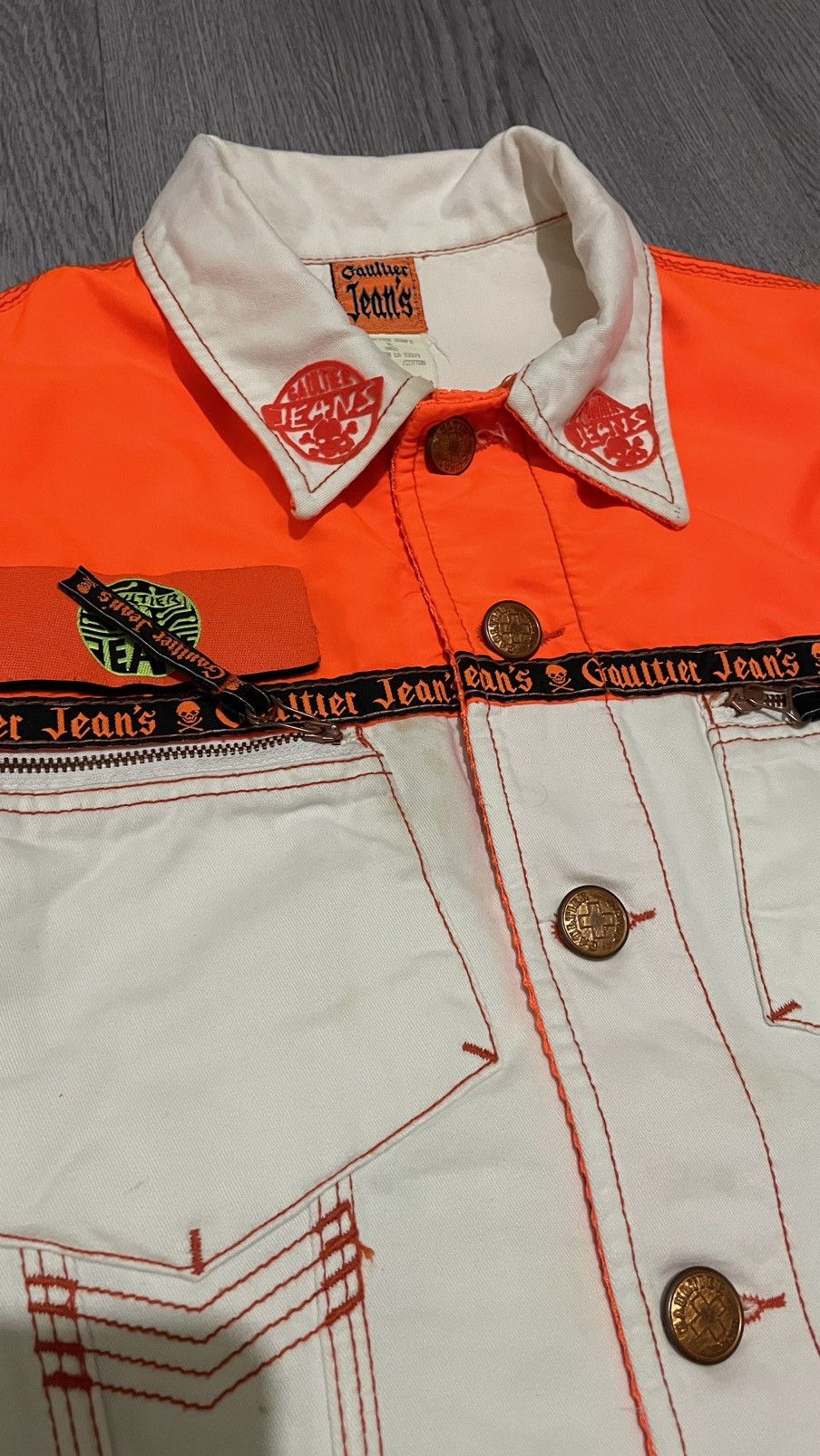 Jean Paul Gaultier Jean Paul Gaultier Jeans Orange & Cream Mesh Sleeve Jacket Size US S / EU 44-46 / 1 - 6 Thumbnail