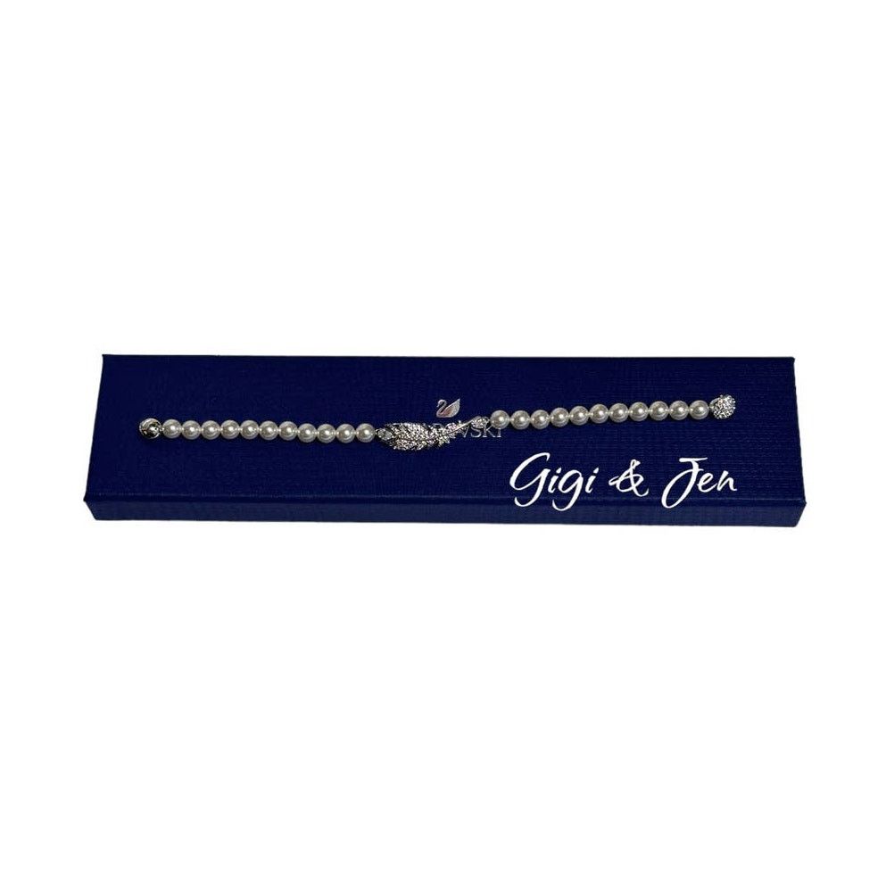 Swarovski Nice Pearl Feather Bracelet White, Rhodium plated