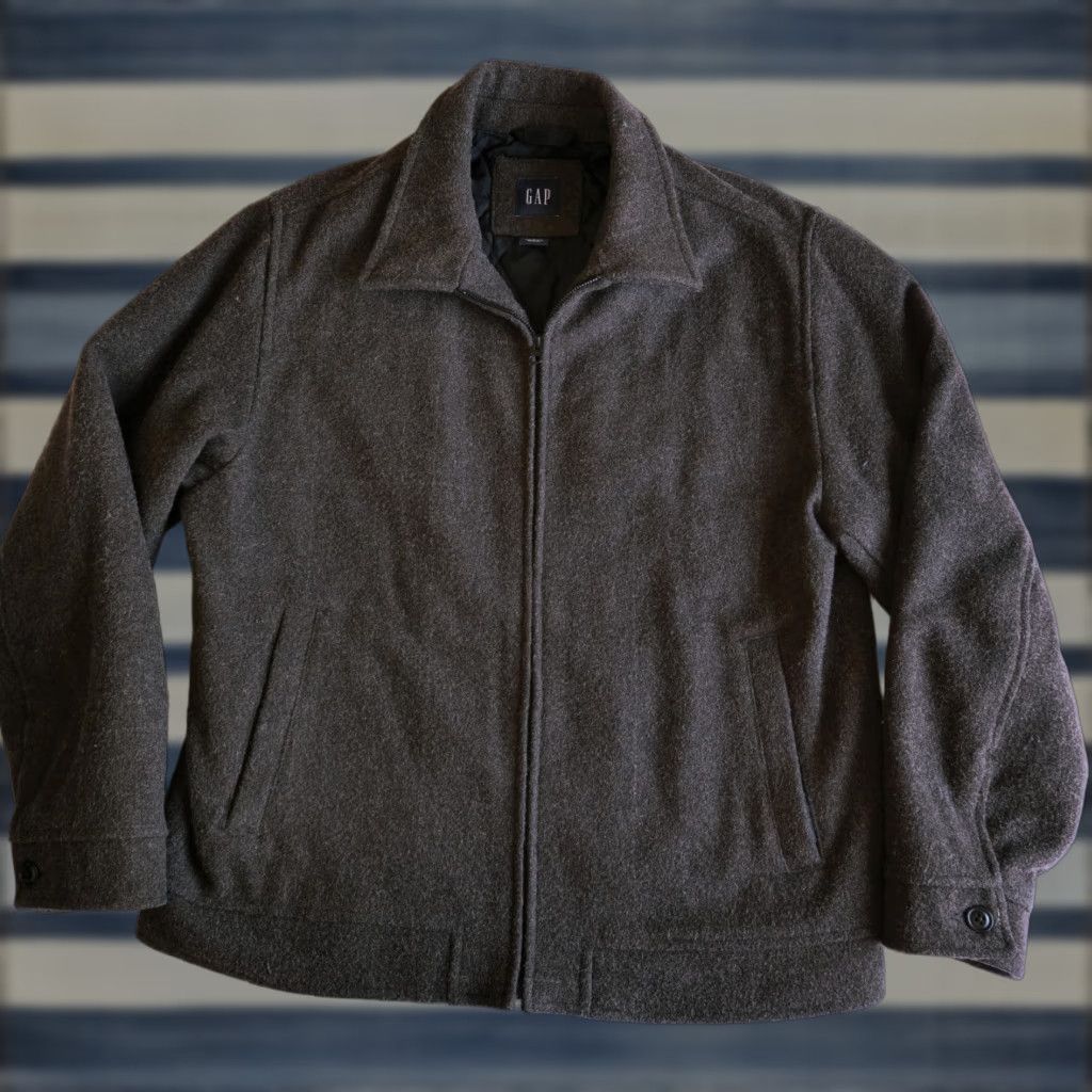 VINTAGE Gap Men's L Dark Brown Wool Blend Full Zip Quilted Lined Bomber Jacket