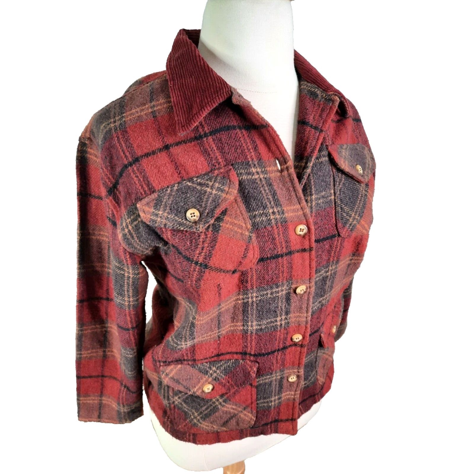 Vintage VINTAGE Capacity Jacket Shirt Coat Plaid Wool Corduroy Red PL Large Petite Womens Size L / US 10 / IT 46 - 4 Thumbnail