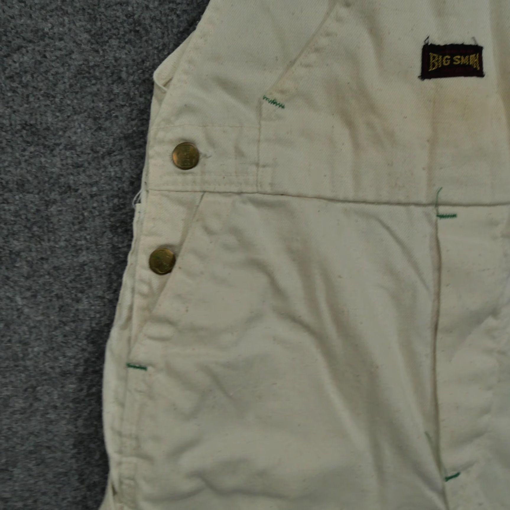 Vintage VINTAGE Big Smith Overalls Mens 27x26 White Cream Sanforized Workwear Adult 50s Size US 27 - 5 Thumbnail