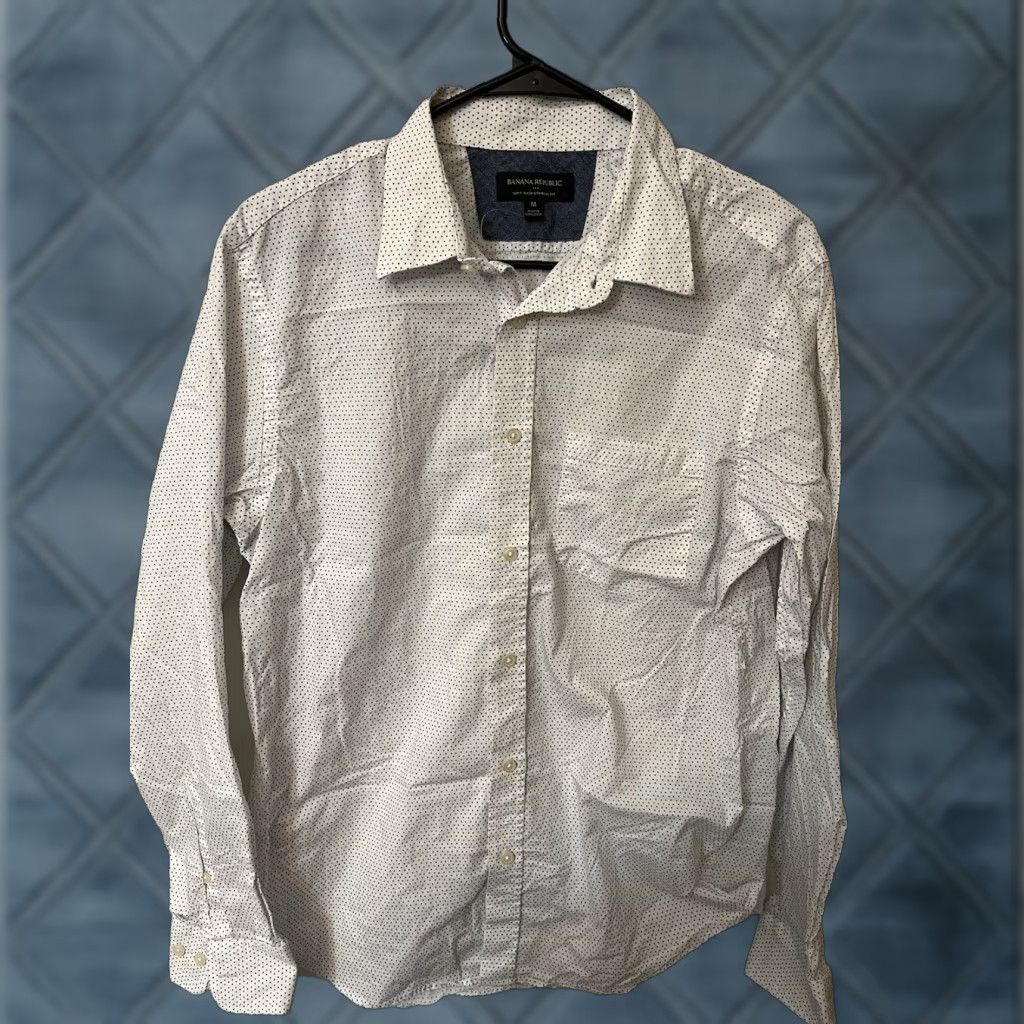 Banana Republic Banana Republic Vintage Stretch Polka Dot Button-Up Shirt Size M White Long Sleeve Classic Mens Size US M / EU 48-50 / 2 - 1 Thumbnail