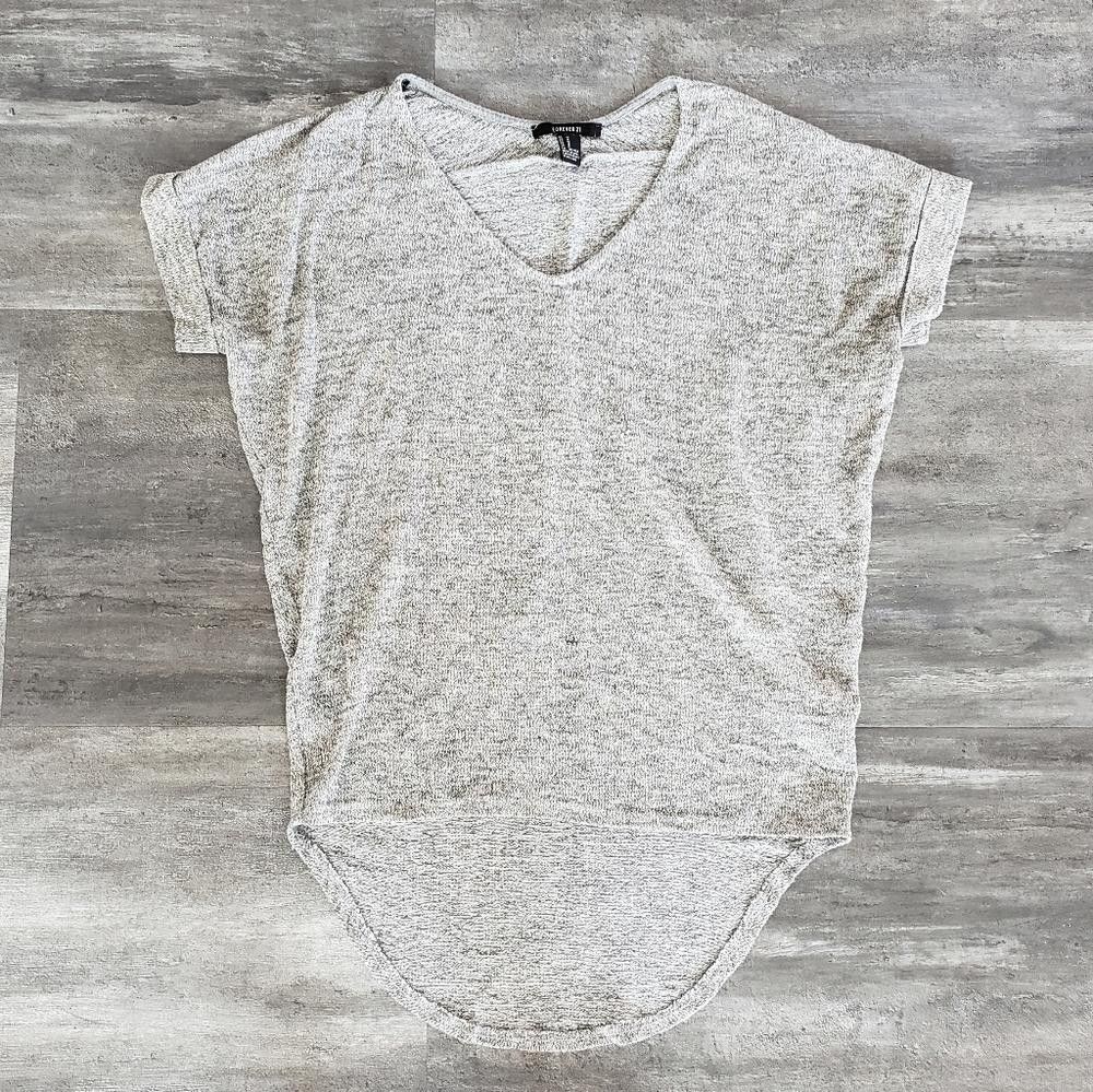 Forever 21 Grey Marled F21 Vneck Short Sleeve Size M / US 6-8 / IT 42-44 - 1 Thumbnail