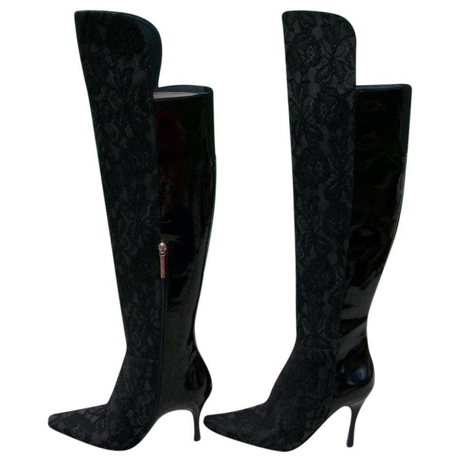 Donald Pliner Donald Pliner Black Lace Patent Leather Boot OTK $695 NIB Size US 6 / IT 36 - 1 Thumbnail