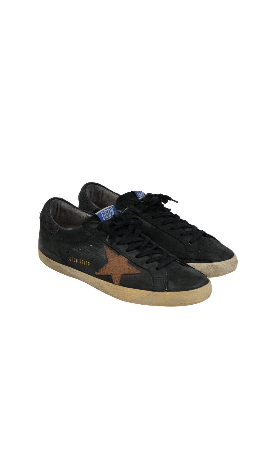 image of Golden Goose Superstar Sneakers Black Brown Distressed - 01939, Men's (Size 8)