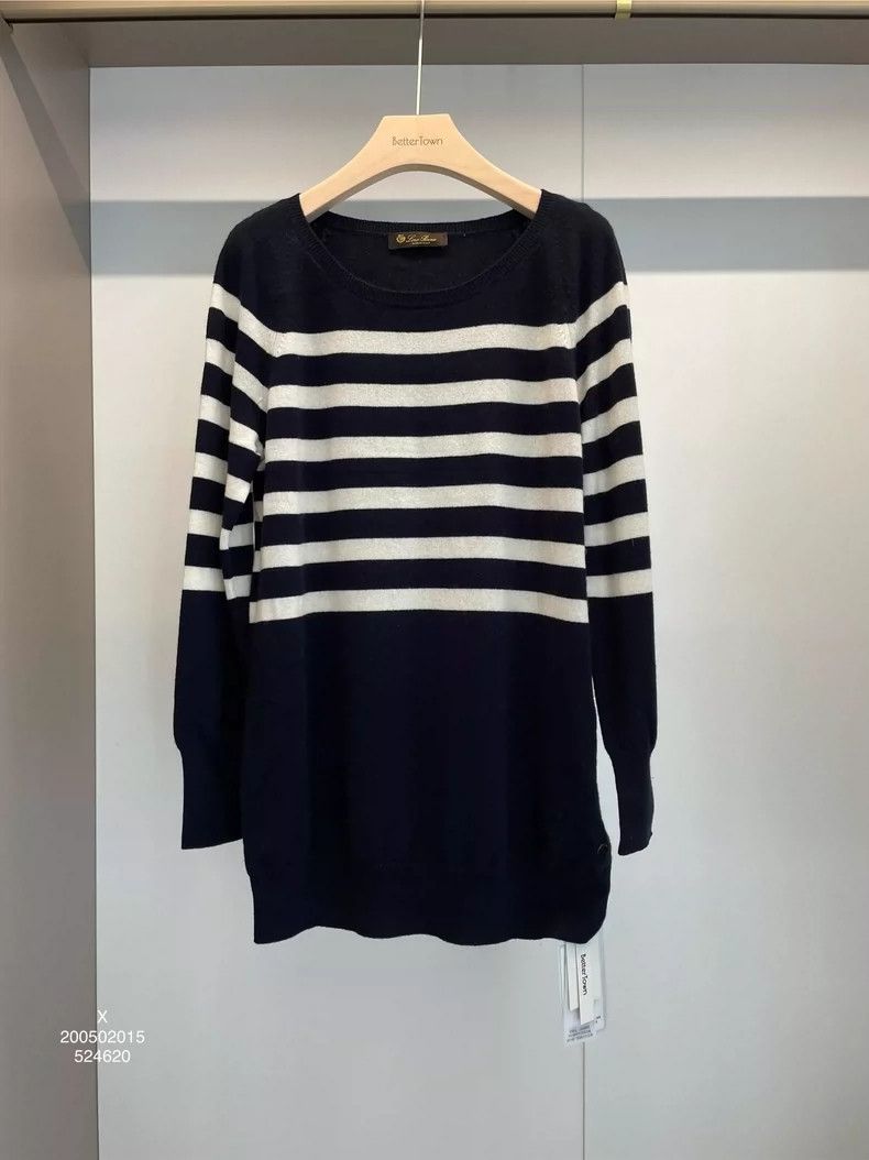 Loro Piana LORO PIANA Blue and black striped cashmere sweater Size XL / US 12-14 / IT 48-50 - 1 Thumbnail