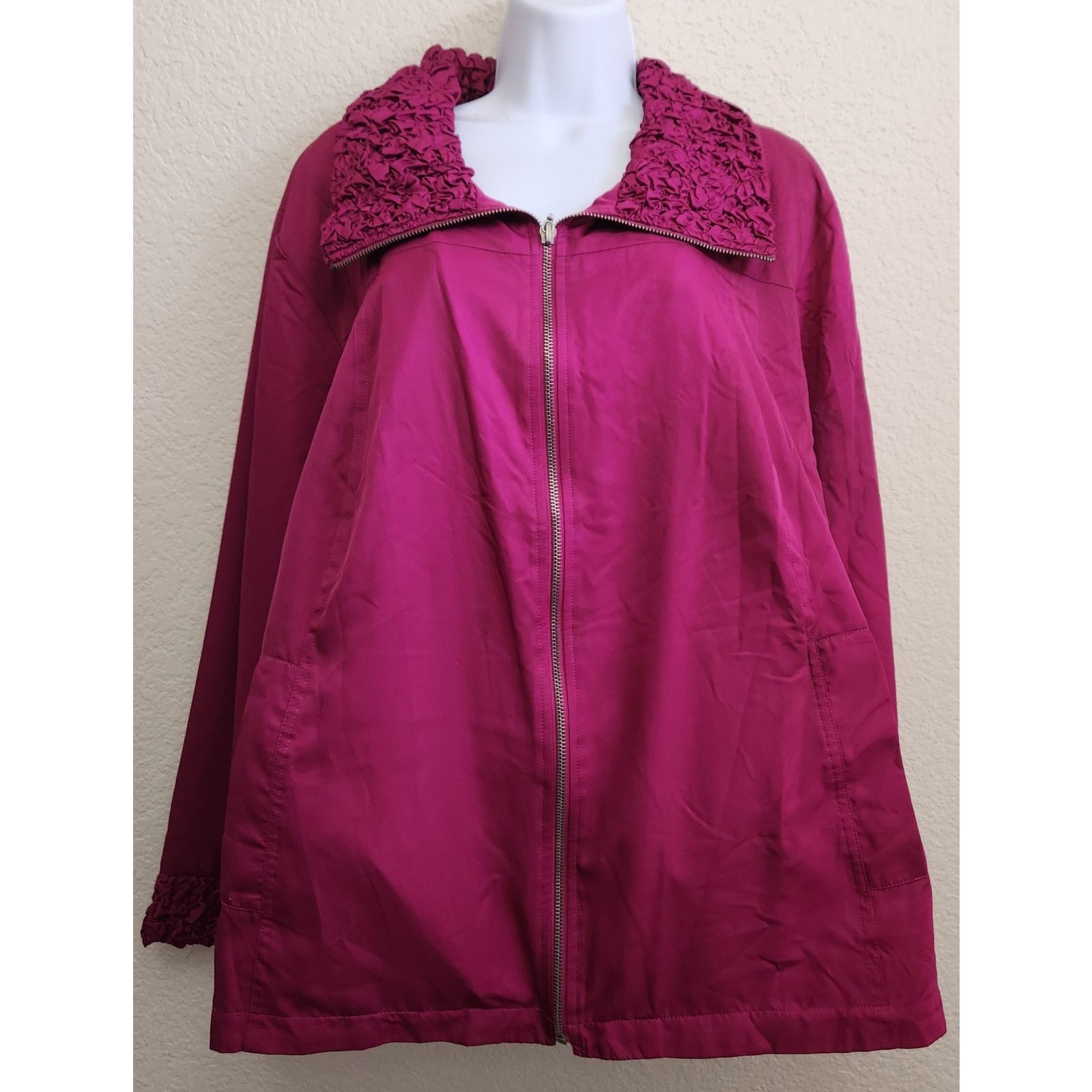Other Susan Graver Fuchsia Puckered Collar Full Zip Jacket 3X Size 3XL / US 20-22 - 1 Thumbnail
