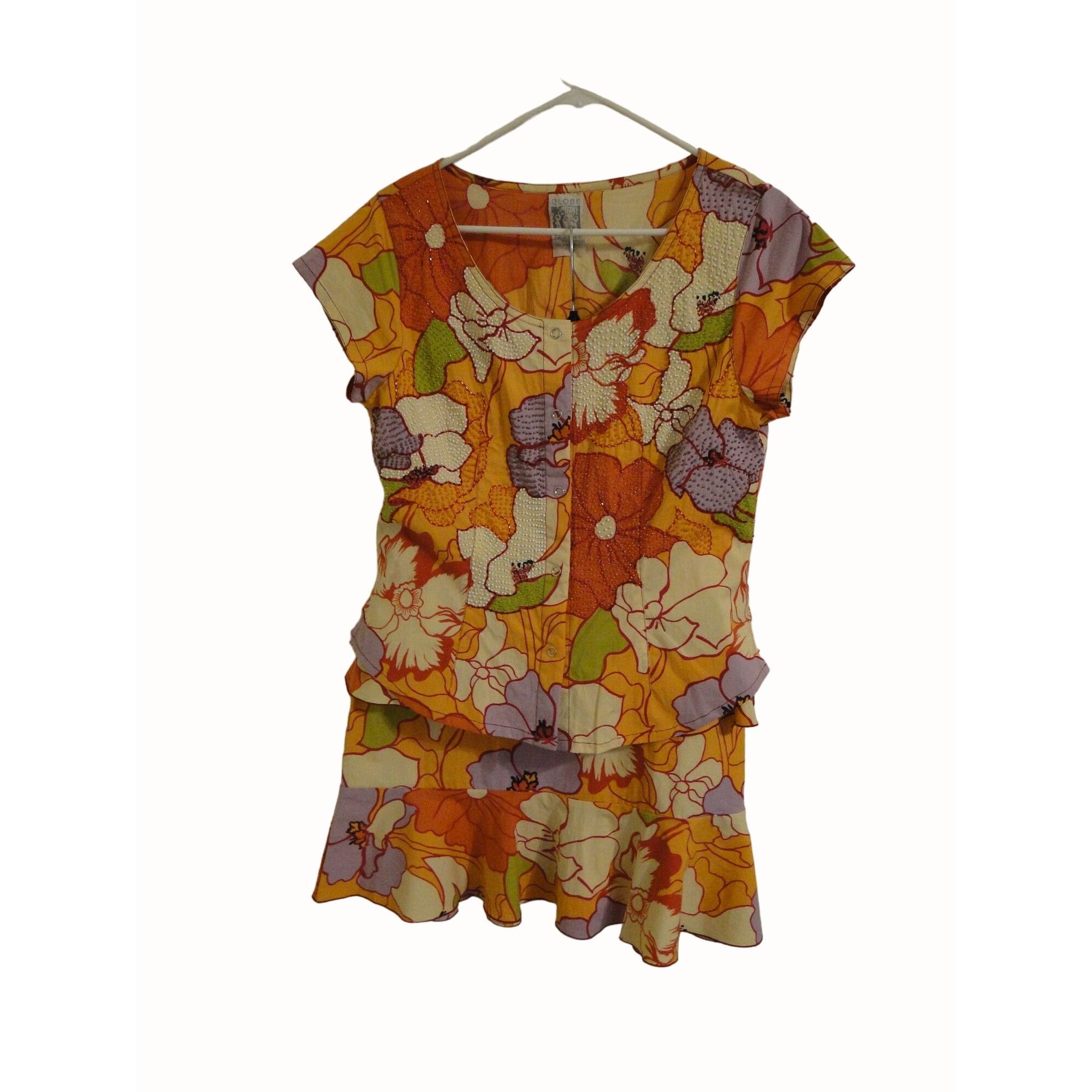 Globe-Trotter Globe Trotter Bali Top Skirt Set XL L Orange Beaded Snap Ruf Size XL / US 12-14 / IT 48-50 - 4 Thumbnail