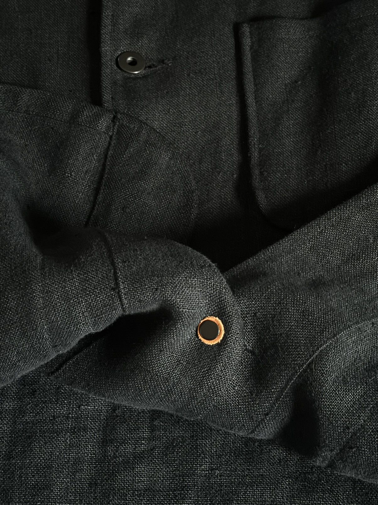 Evan Kinori Black three pocket butcher linen jacket Size US L / EU 52-54 / 3 - 7 Thumbnail