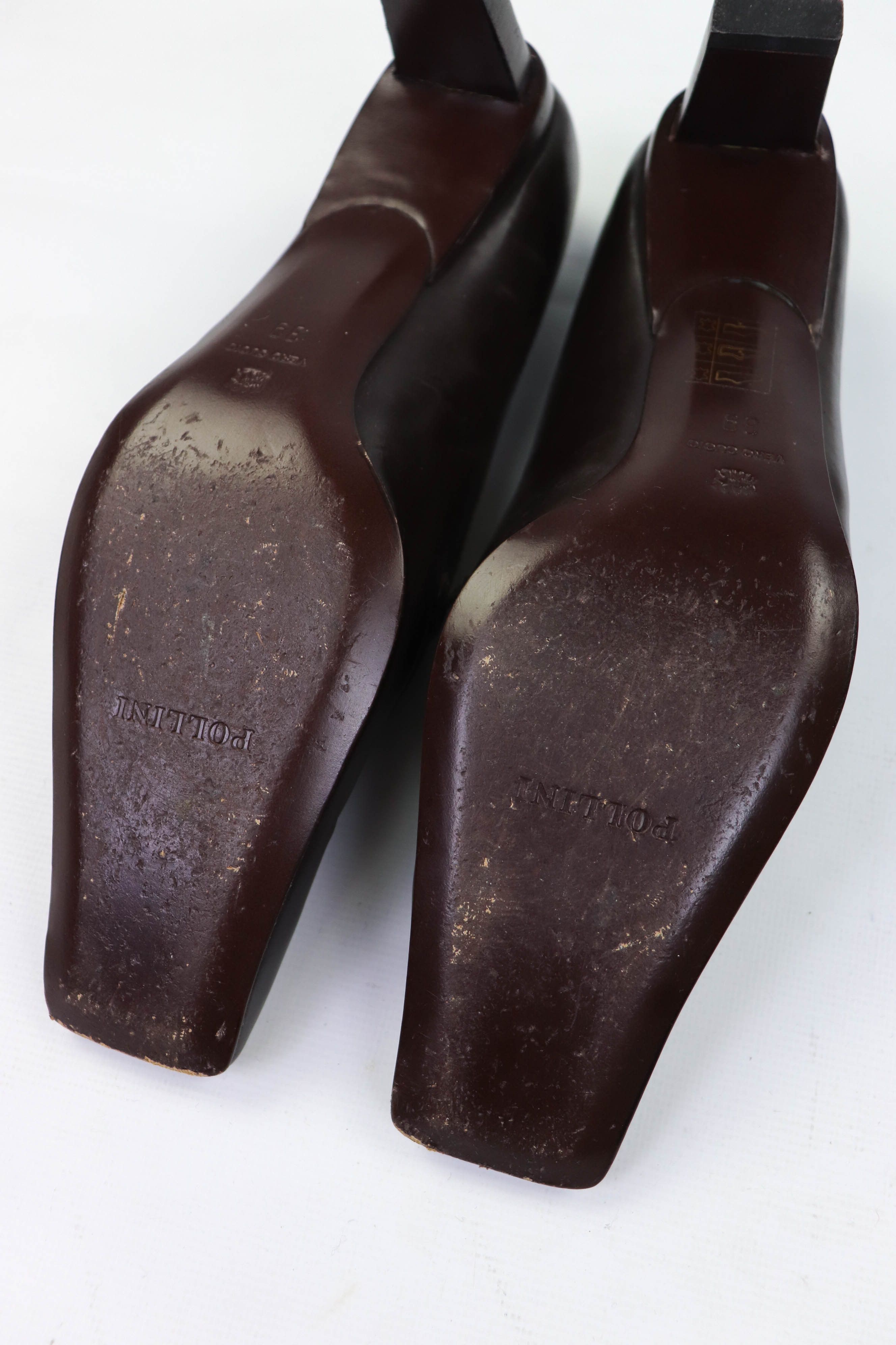 Pollini Vintage Pollini Made in Italy Brown Leather Square Toe Heels Size US 9 / IT 39 - 13 Thumbnail