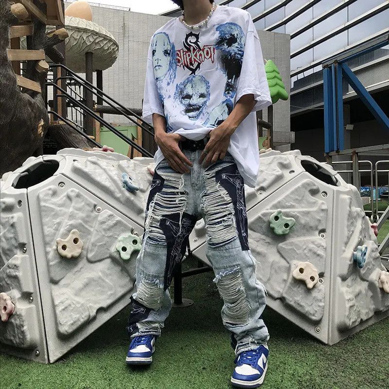 Japanese Brand × Jean Retro loose straight leg loose hole jeans Size US 32 / EU 48 - 5 Thumbnail