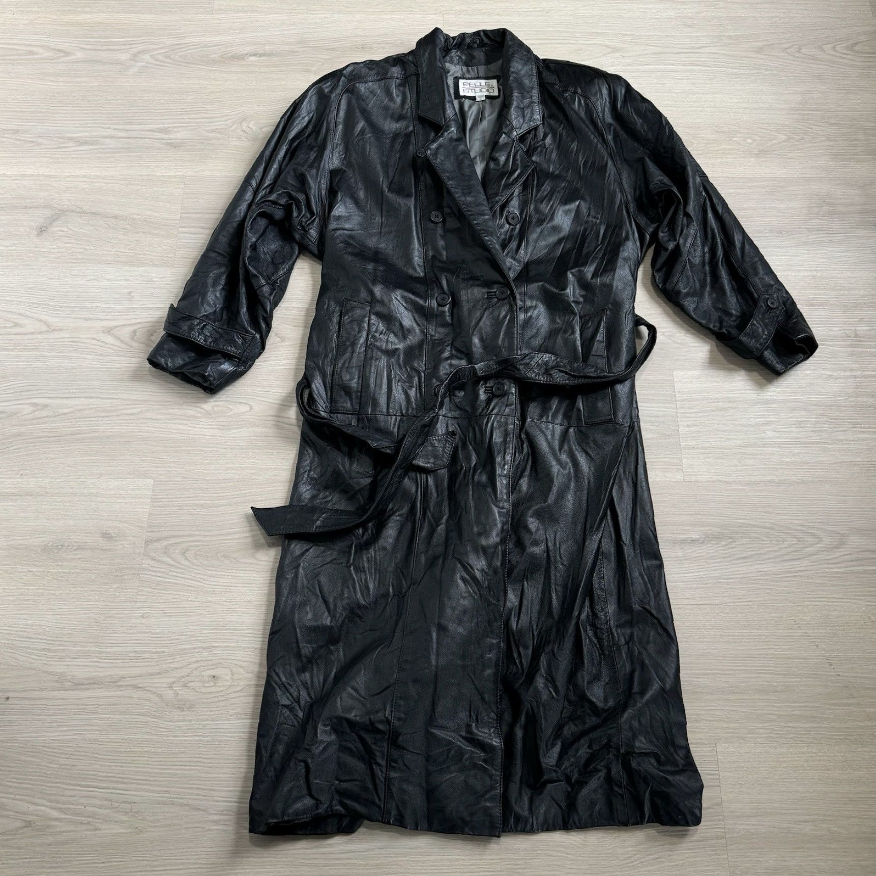 Vintage VINTAGE 90s Pelle Studio Leather Trench Coat Double Breasted Belted Jacket Men L Black Size US L / EU 52-54 / 3 - 5 Thumbnail