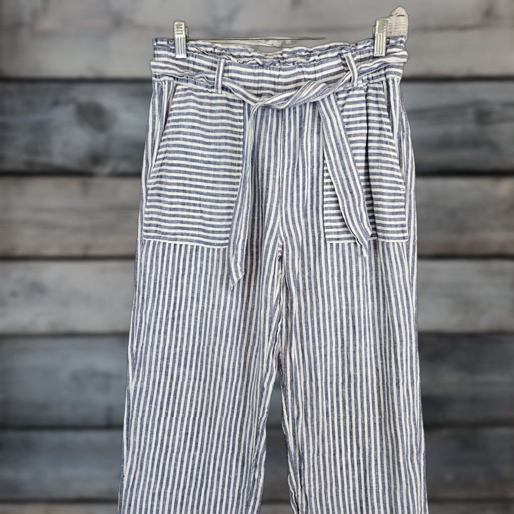 Vintage Sigrid Olsen Womens Linen Pants Pull On Striped Blue White Sz Small Casual Travel Size 28" / US 6 / IT 42 - 1 Thumbnail