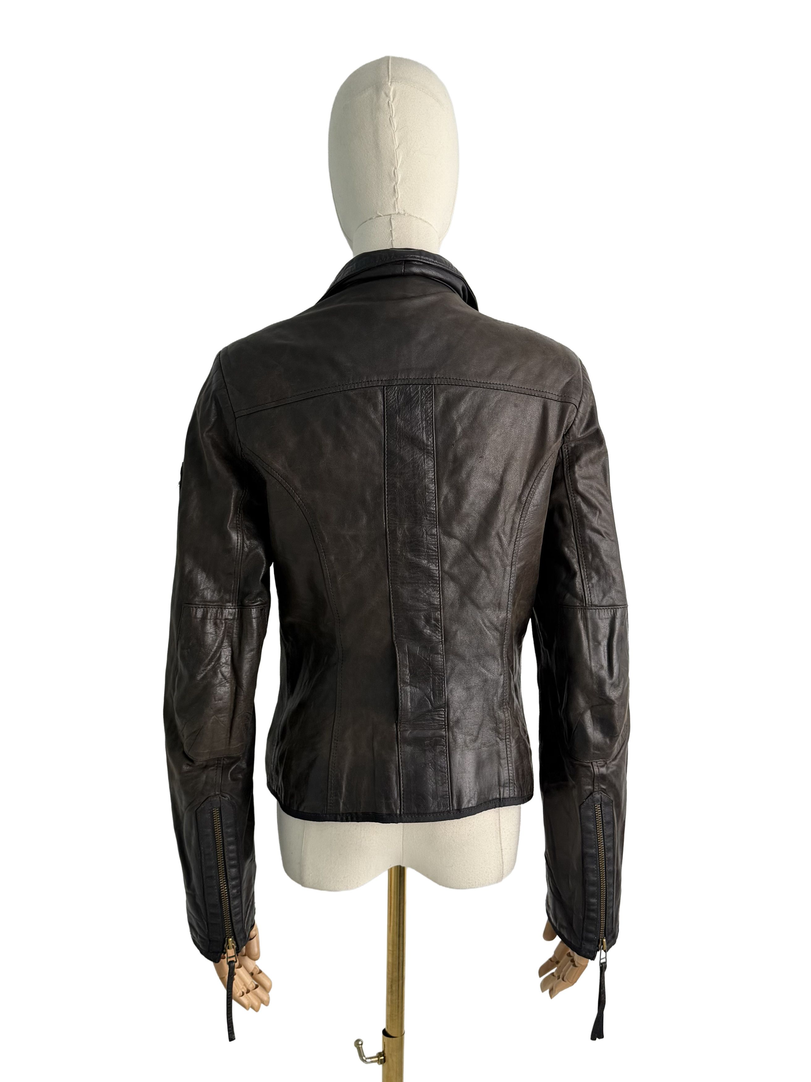 Vintage Vintage Brown Leather Jacket Military Style Zip Coat Size S / US 4 / IT 40 - 4 Thumbnail