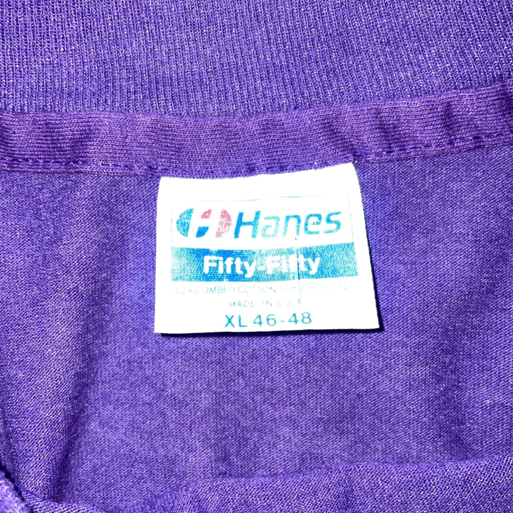 Hanes VINTAGE Hanes 50/50 Single Stitch T-Shirt Mens XL Purple Size US XL / EU 56 / 4 - 3 Thumbnail