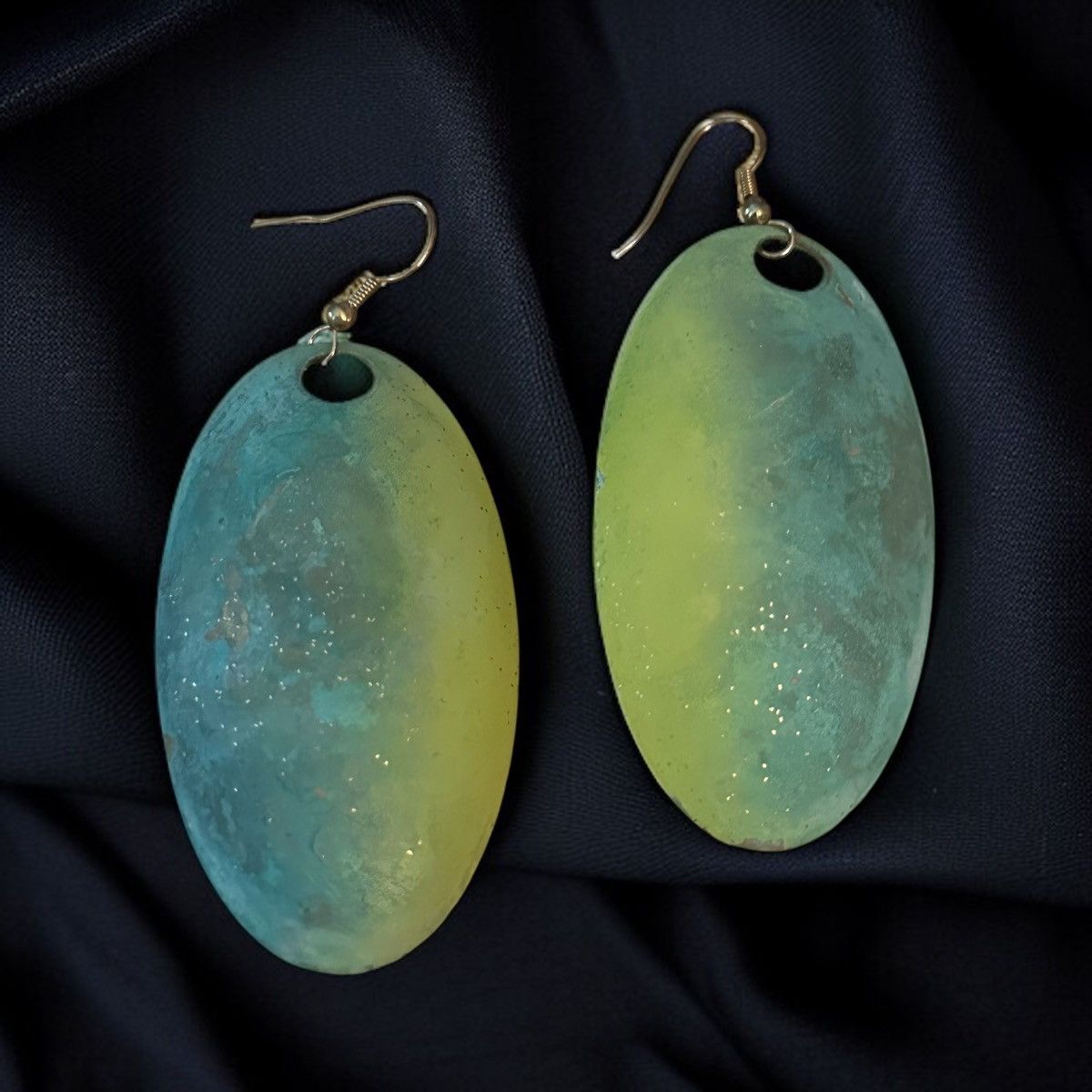 Other Large yellow and turquoise oval dangle earrings Size ONE SIZE - 1 Thumbnail