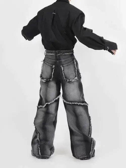 VIBE Vintage washed distressed fringed micro-flare jeans Size US 32 / EU 48 - 3 Thumbnail