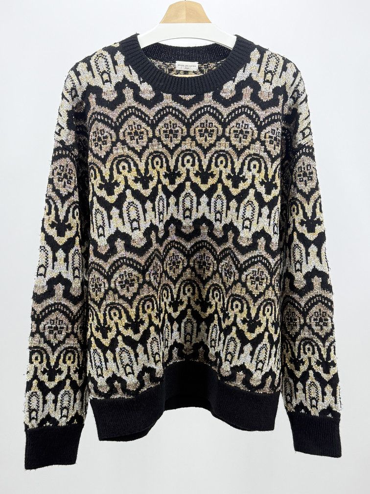 Dries Van Noten Metallized Glitter Intarsia Sweater Size US L / EU 52-54 / 3 - 1 Thumbnail