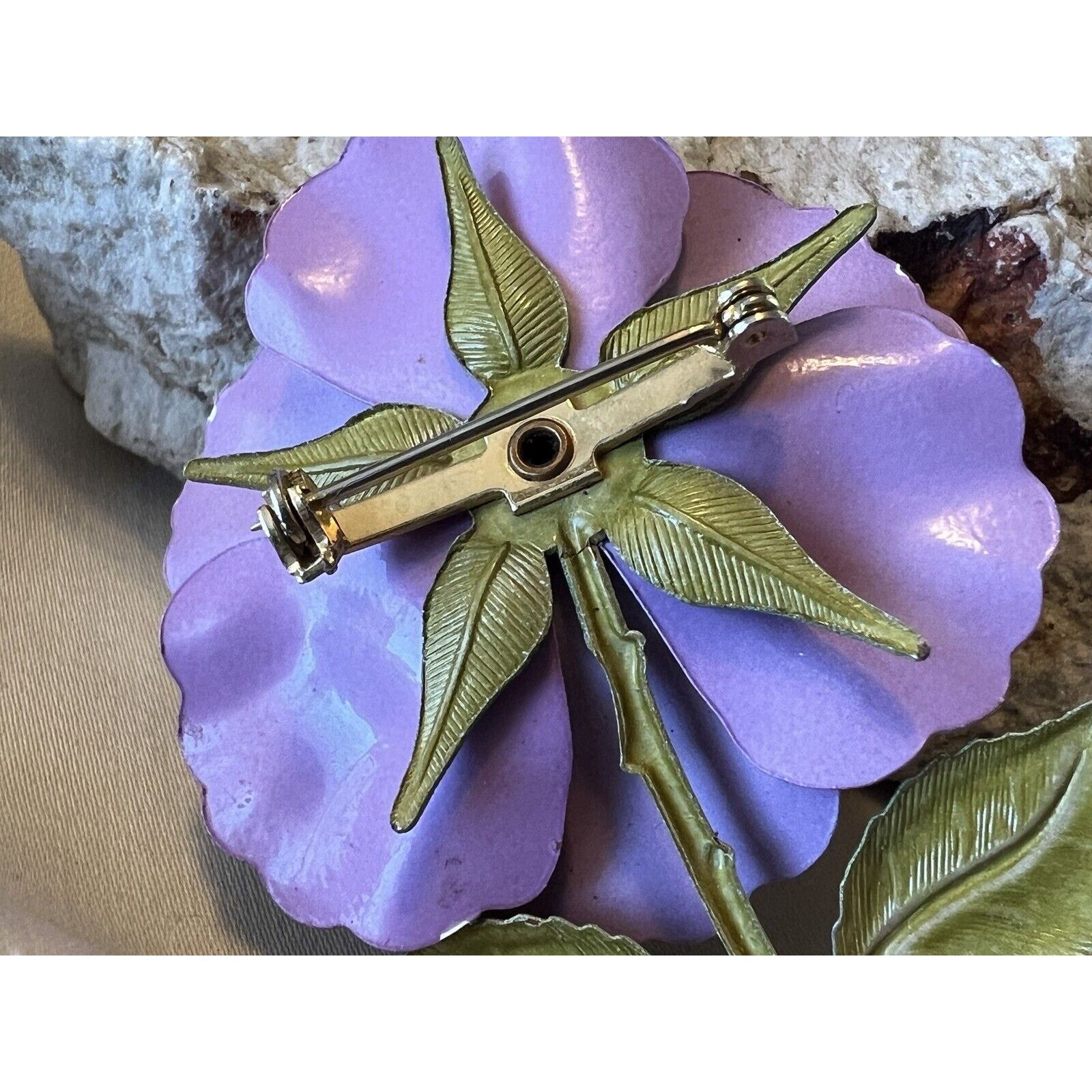 Other Vintage Purple Rose Metal & Enamel Painted Pin/ Brooch EUC Size ONE SIZE - 4 Thumbnail