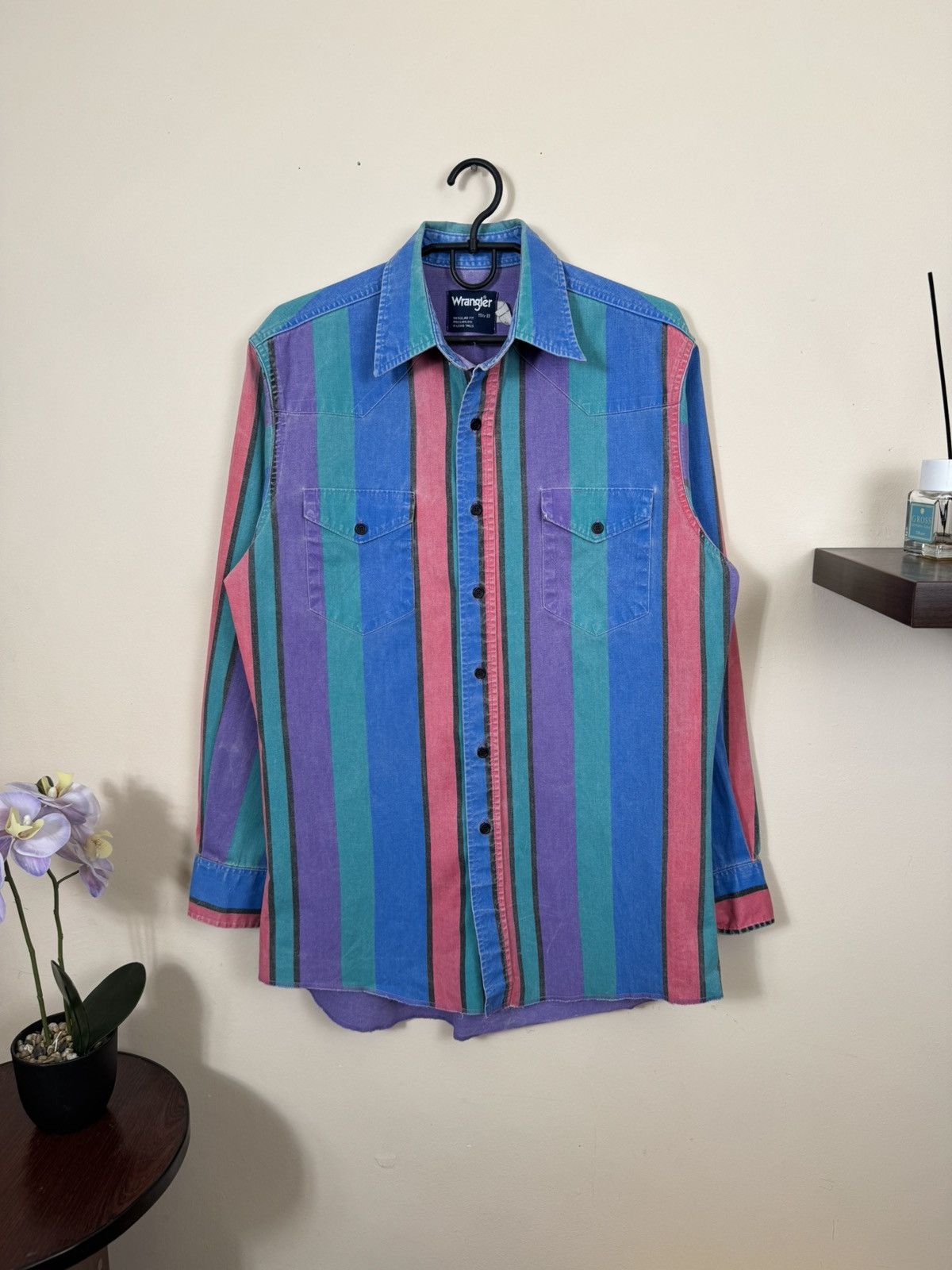 Vintage VTG Wrangler brushpopper multi bold stripe shirt 15.5 - 33 Size US M / EU 48-50 / 2 - 4 Thumbnail