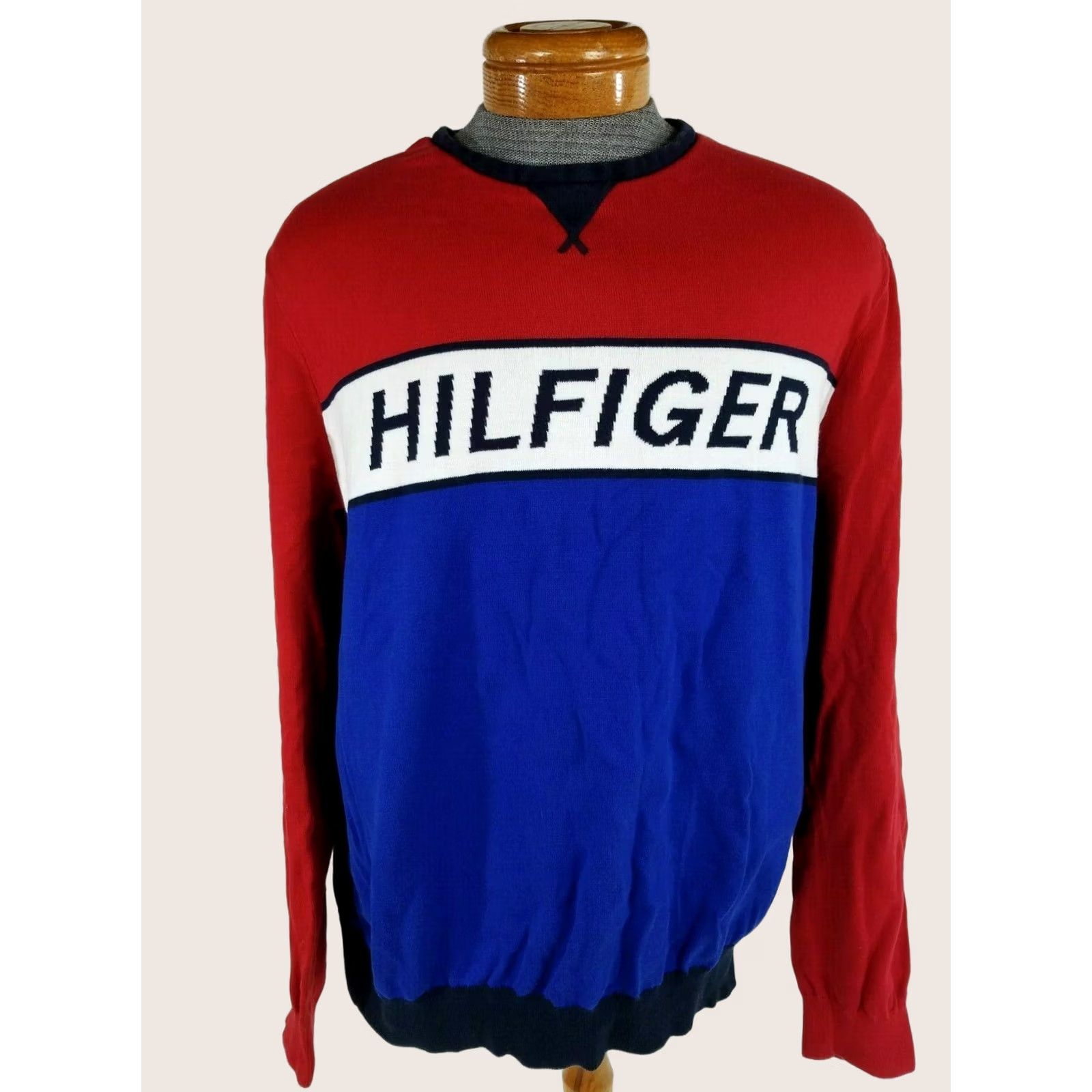Tommy Hilfiger TOMMY HILFIGER Sweater Vintage 90s Digital Spell Out XL Adult Blue Red White 90s Pullover Cotton Mens Size US XL / EU 56 / 4 - 1 Thumbnail