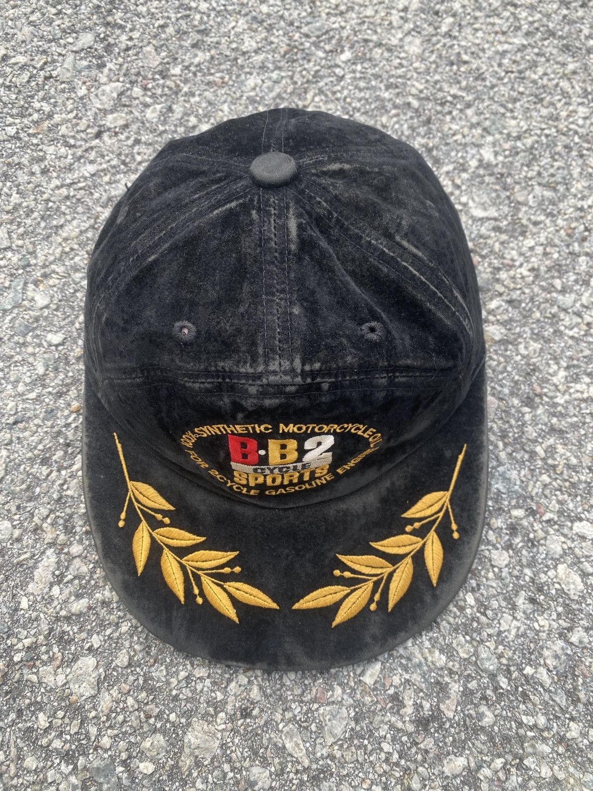 Japanese Brand Very Rare 1990s Motorsport Distressed Black Velvet Cap Size ONE SIZE - 2 Thumbnail