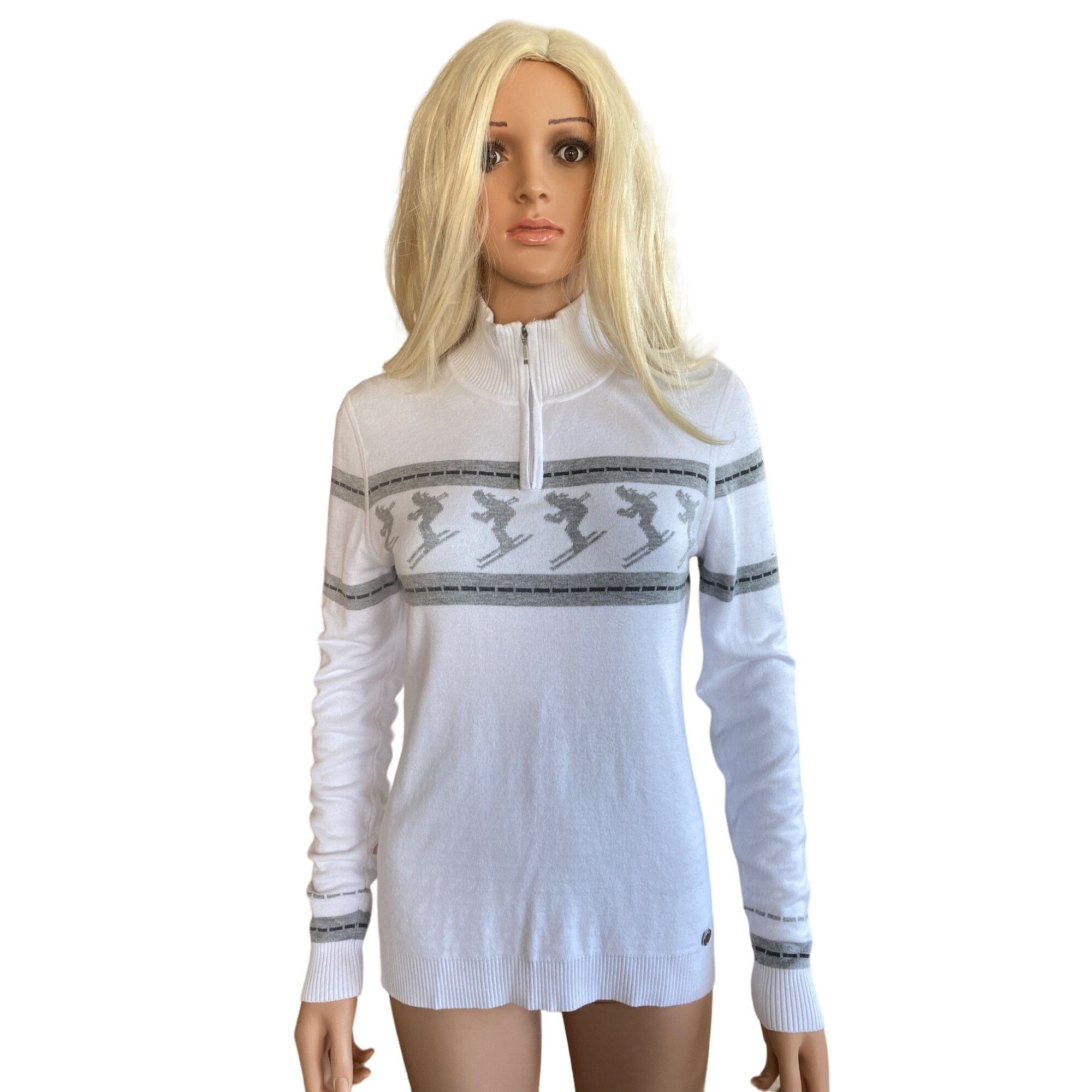 Designer Nils Skier 2 Knit Sweater Women's Large White Gray Nordic Ap Size L / US 10 / IT 46 - 3 Thumbnail
