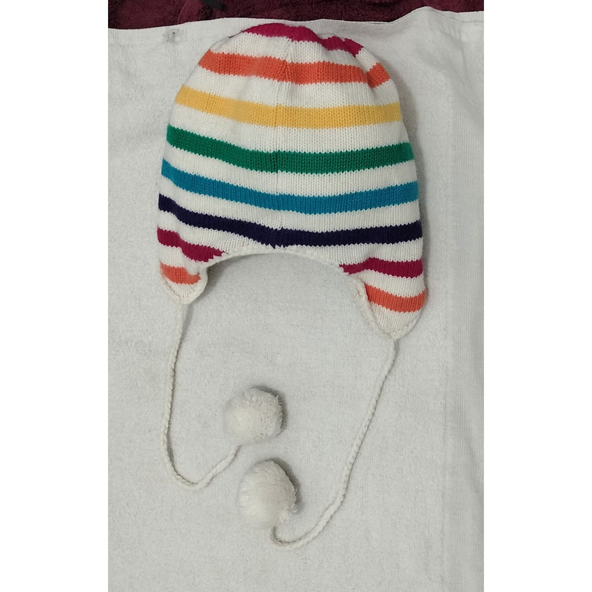 Aeropostale Aeropostale Rainbow Striped Ear Flap Pom Pom Knit Hat Sherpa Size ONE SIZE - 19 Thumbnail