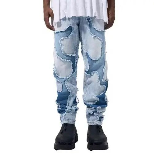 image of Blue Patchwork Denim Jeans, Men's (Size 32)