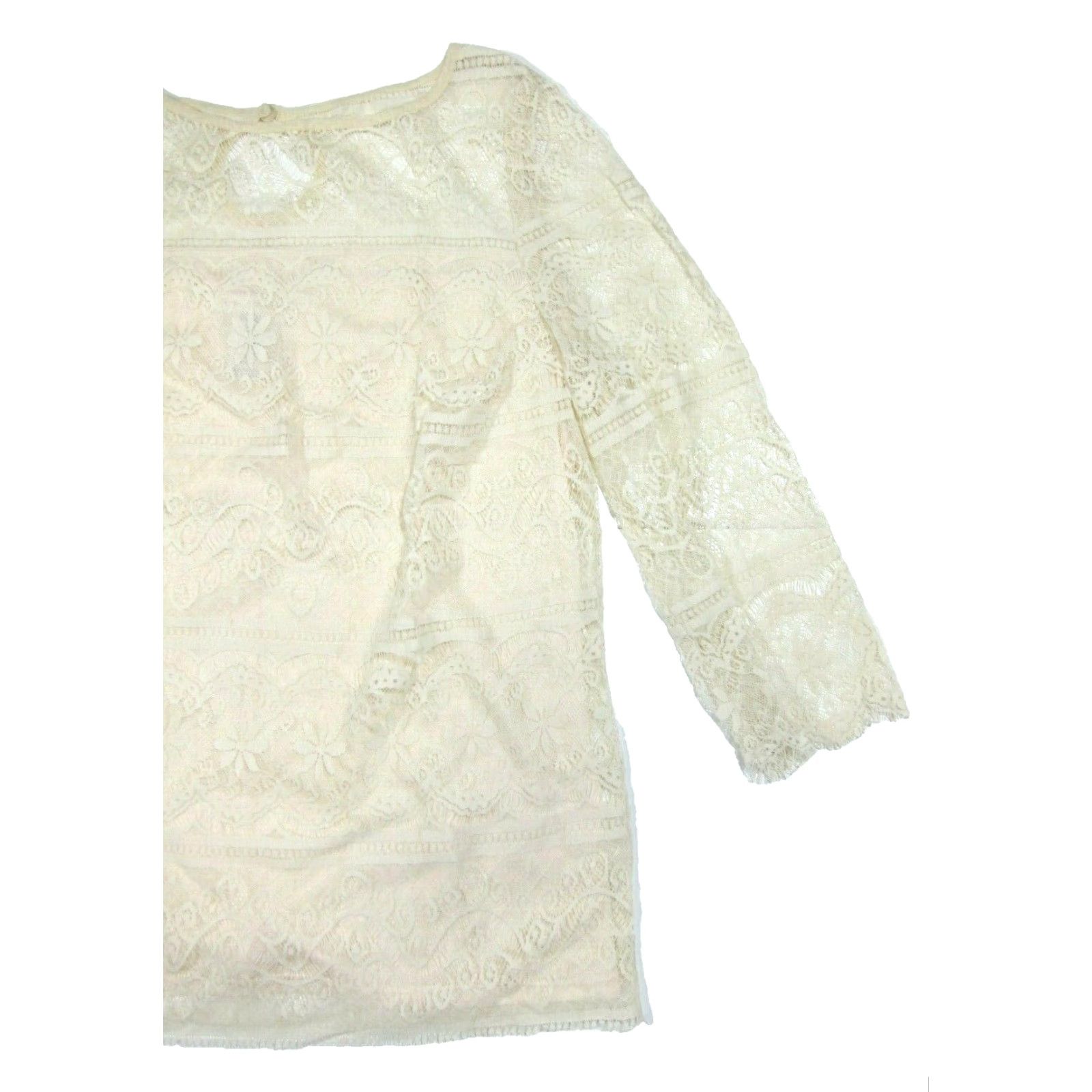 Vintage Max Studio Ivory Lace Blouse Shirt Top Women Large 3/4 Sleeve Round Neck Lined 100% nylon / Lace Vintage Classic Ivory Shirt Top Women Large Size L / US 10 / IT 46 - 5 Thumbnail