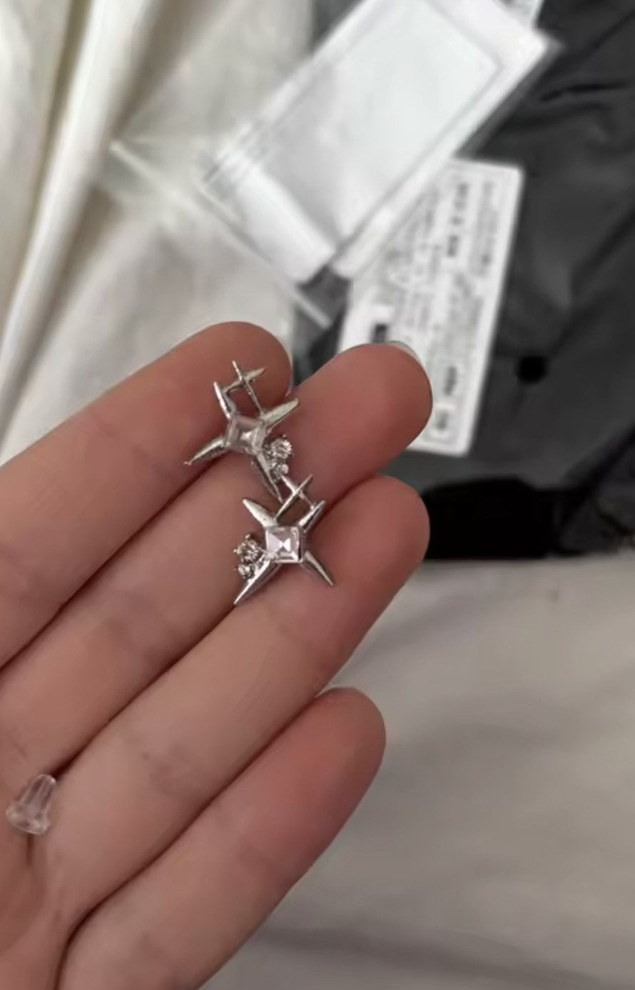 Jewelry Crystal Star Stone Earrings Chrome Spike Jewelry Size ONE SIZE - 2 Thumbnail