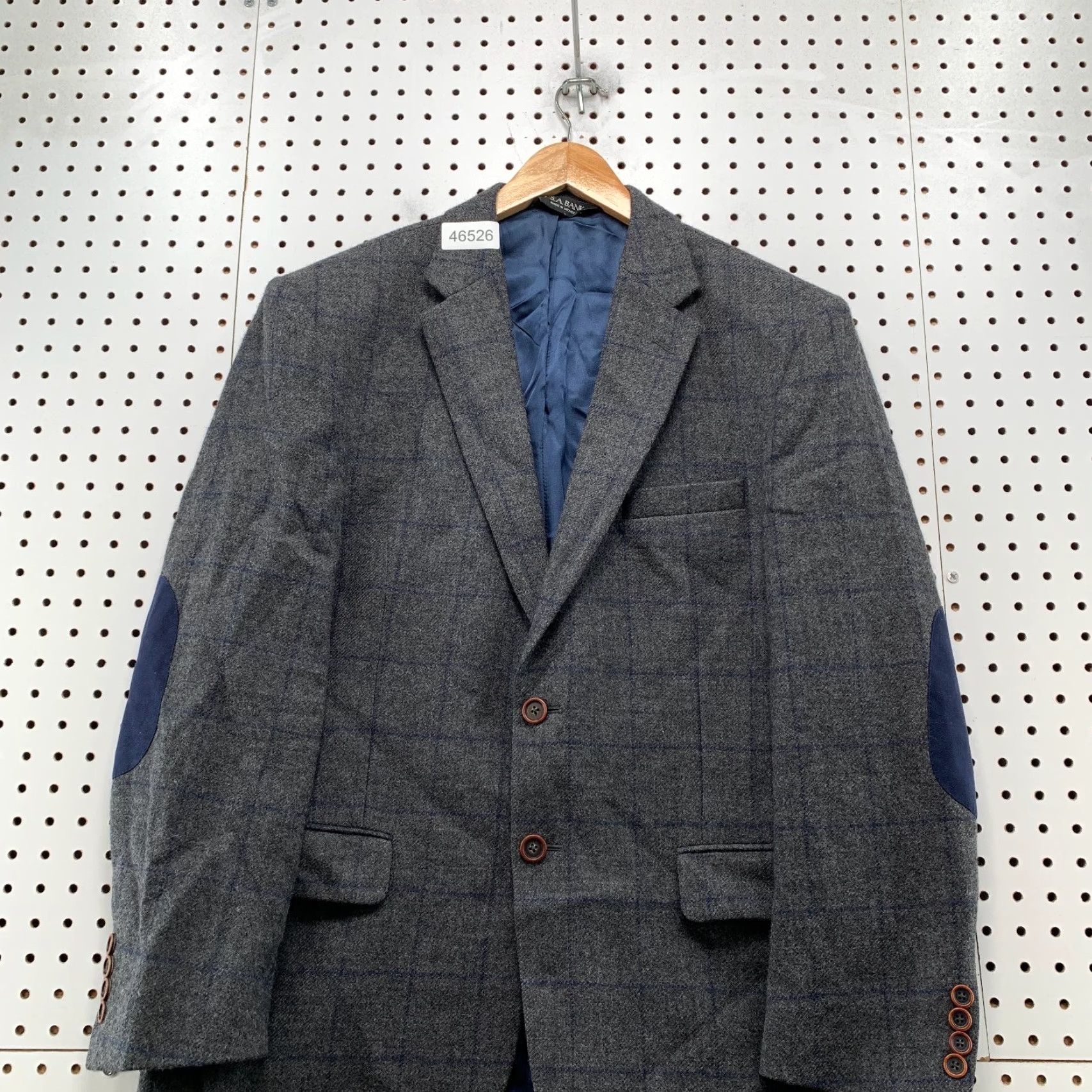 Jos. A. Bank Jos A Bank Blazer Mens 42 Gray Glen Plaid Wool 100% Wool Elbow Patch Business Jacket Shirt (Jacket Style: Single-Breasted, Notch Lapel) Size 42R - 4 Thumbnail