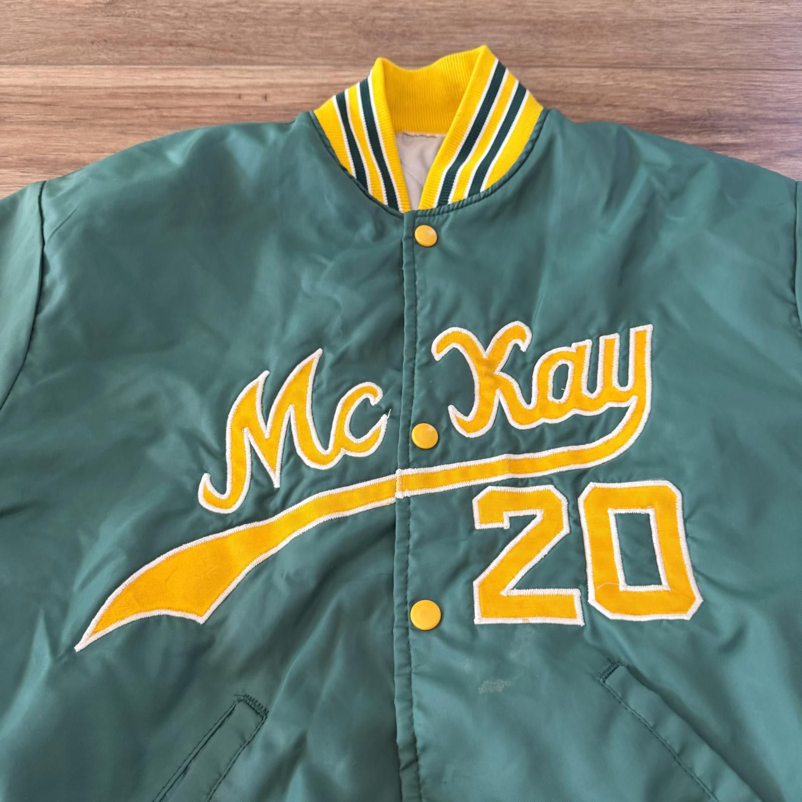 Other Vintage 70s 80s Sports Bomber Jacket Green Yellow Distressed Size US L / EU 52-54 / 3 - 3 Thumbnail